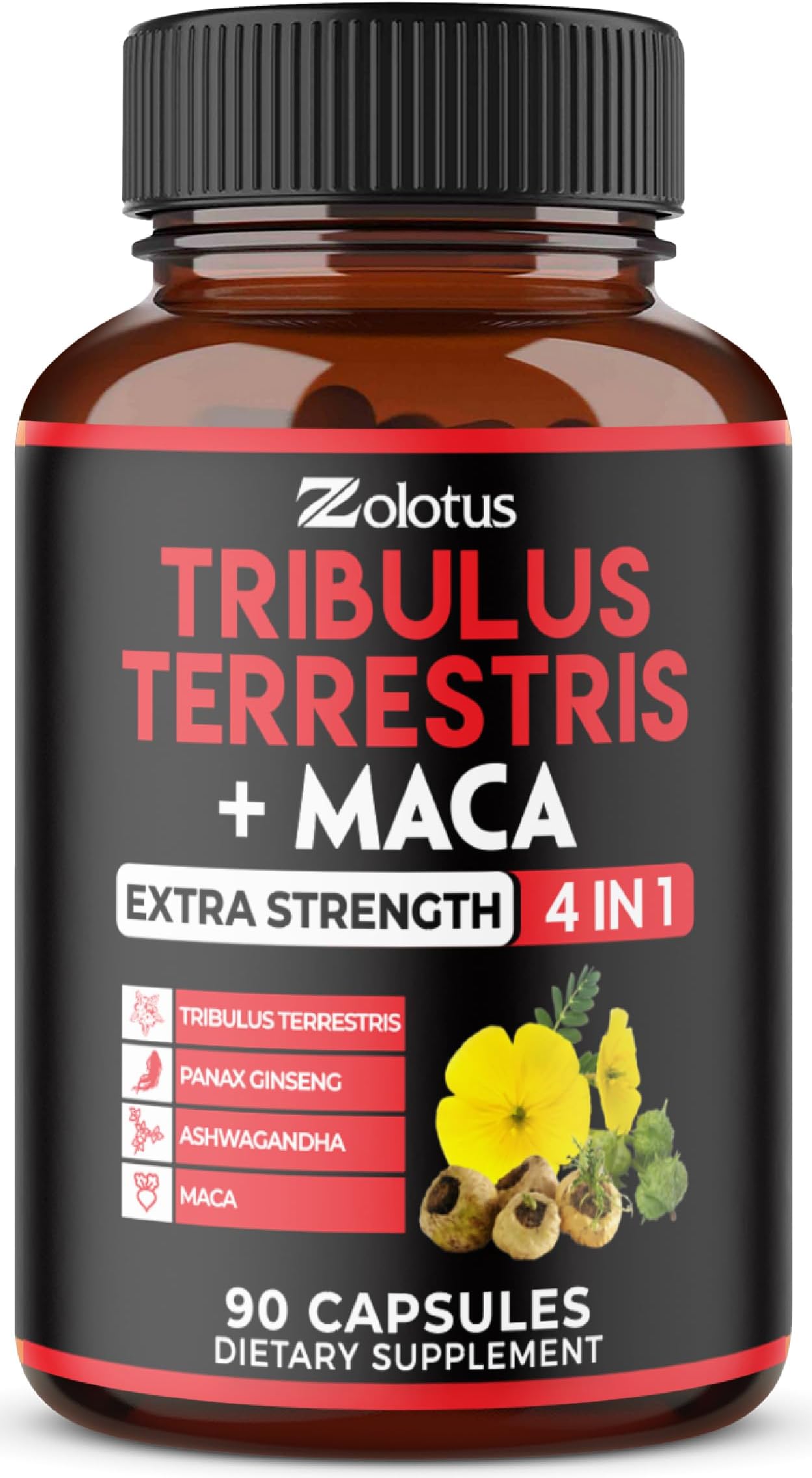 Zolotus Premium Tribulus Terrestris Capsules - Combined with Ashwagandha, Panax Ginseng & Maca - 90 Counts for 3 Months