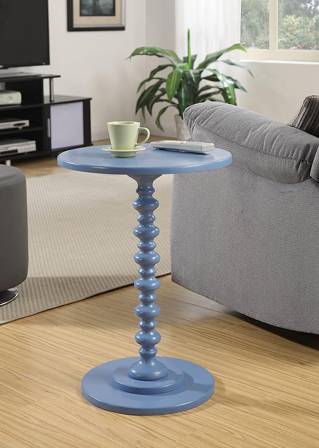 Assembly Round Coffee End Tables for Living Room, Accent Furniture Pedestal Table, Nightstand Decor Side Tables for Bedroom-Grey