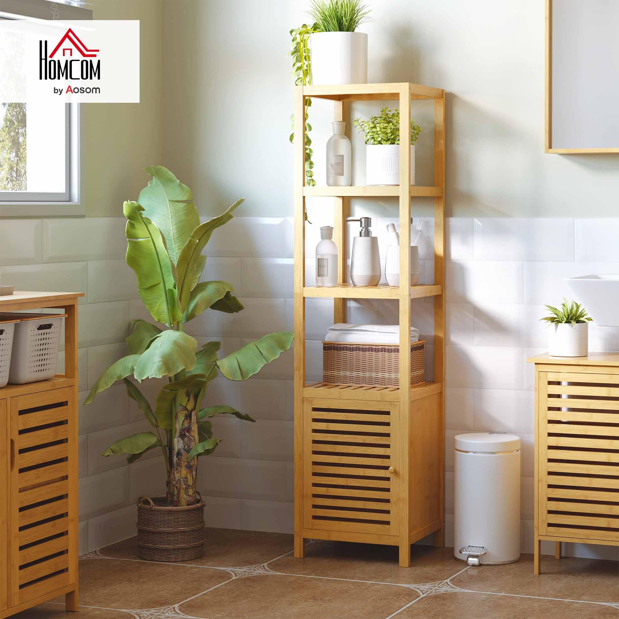 HOMCOM Meuble Colonne Rangement Salle de Bain 36L x 33l x 140H cm Bambou