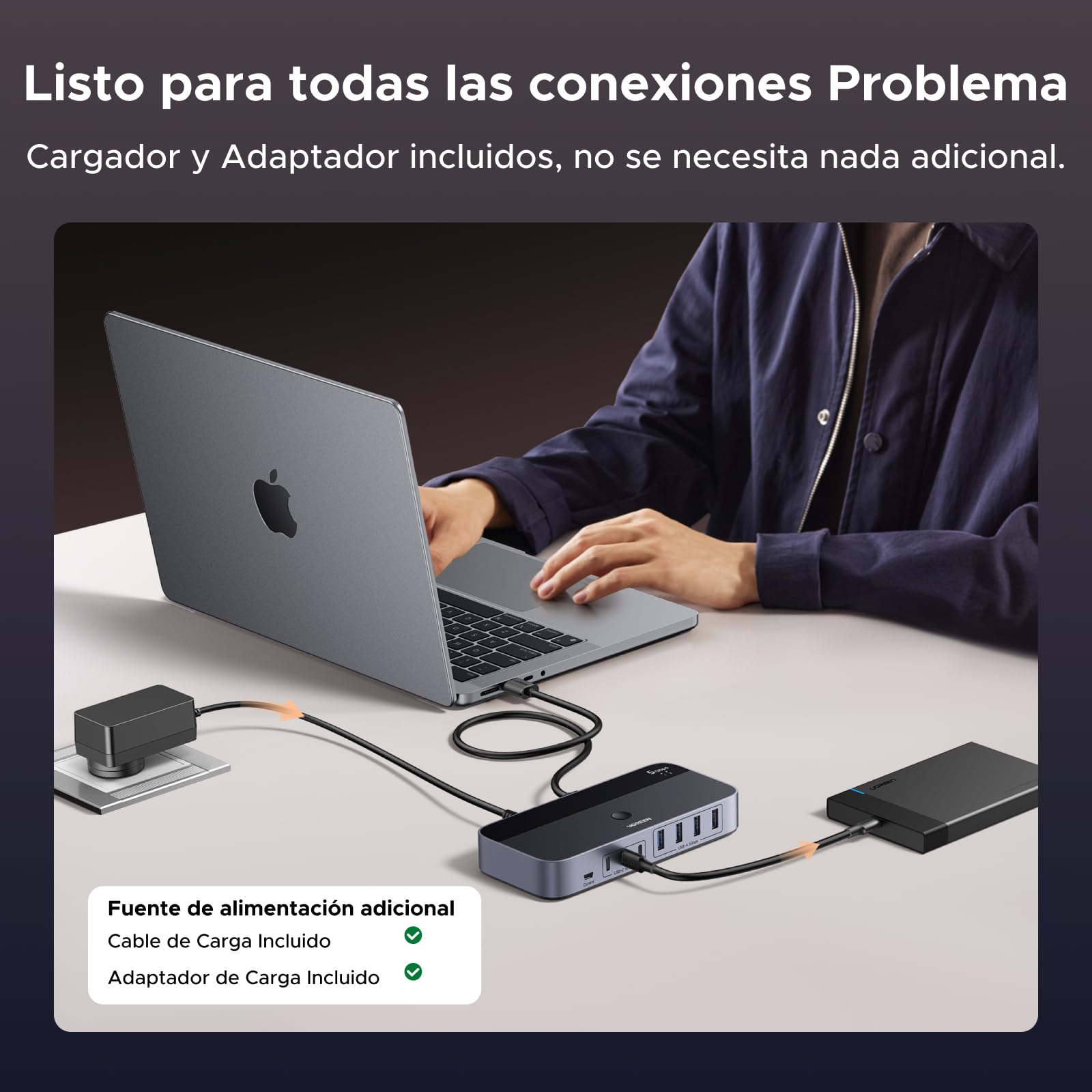 UGREEN Switch USB 5Gbps KVM Conmutador 2 PC Entradas Comparten 7 Salidas Periféricos USB para Teclado Ratón Disco Duro Impresora Escáner Micrófono con 2 Adaptadores USBC y Alimentación DC 12V 2A