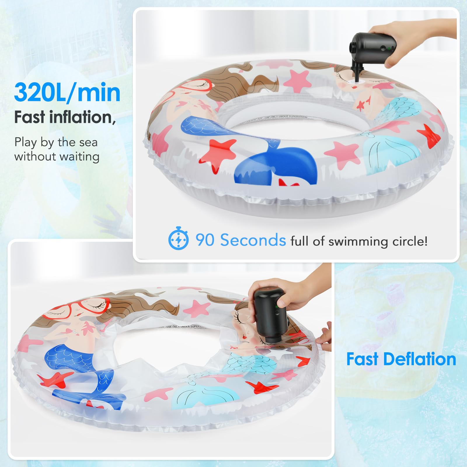 Pompa Elettrica, Pompa ad Aria Elettrica Portatile, A Riempimento Rapido per letto ad aria, 2 in 1 Pompa di Gonfiaggio e Sgonfiaggio, con 4 ugelli d'aria, per Campeggio, Materassi ad aria, Piscina