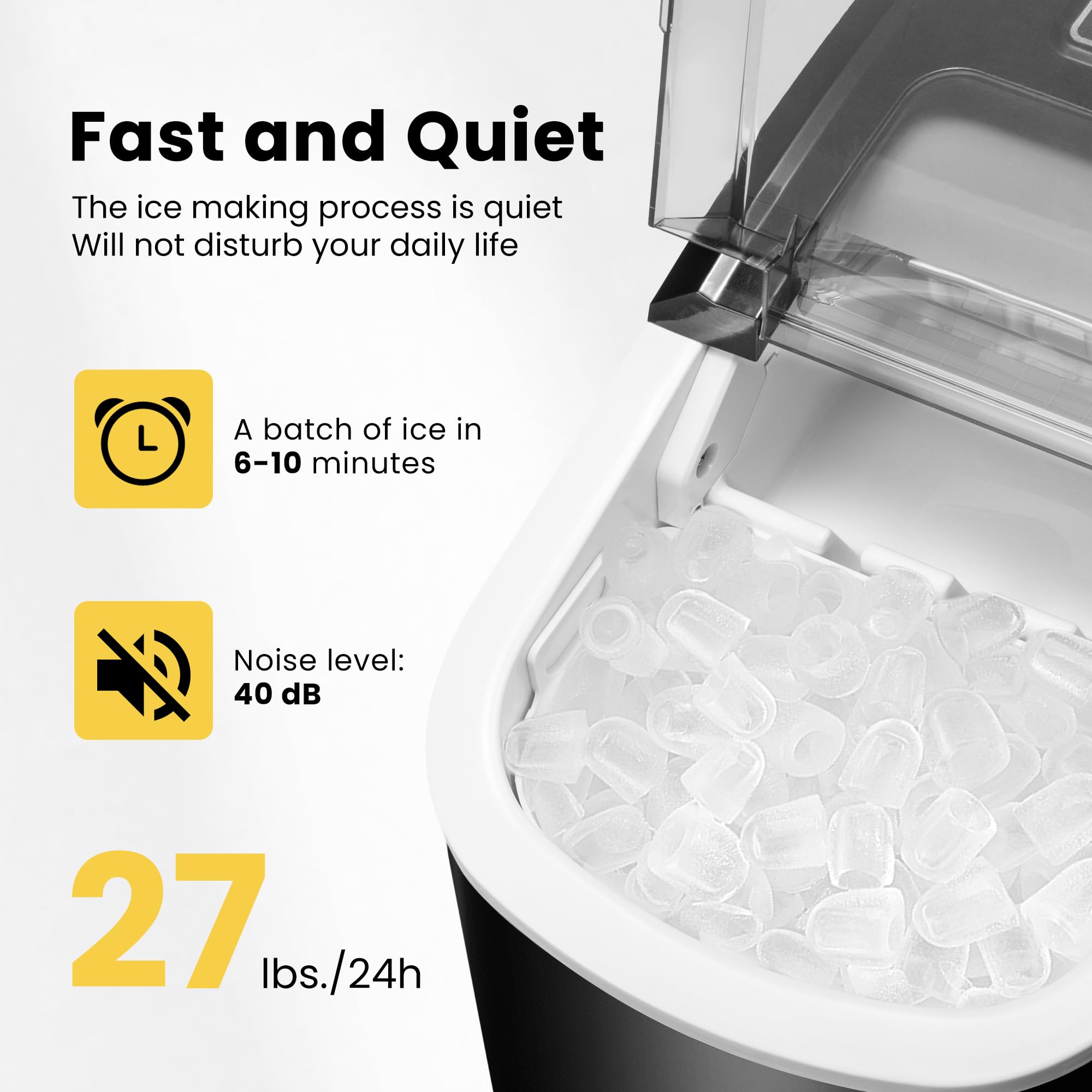 VIVOHOME Electric Portable Compact Countertop Automatic Ice Cube Maker Machine with Hand Scoop 10 Ice Bags and Self Cleaning Function 27lbs/Day Black on Fridge.com