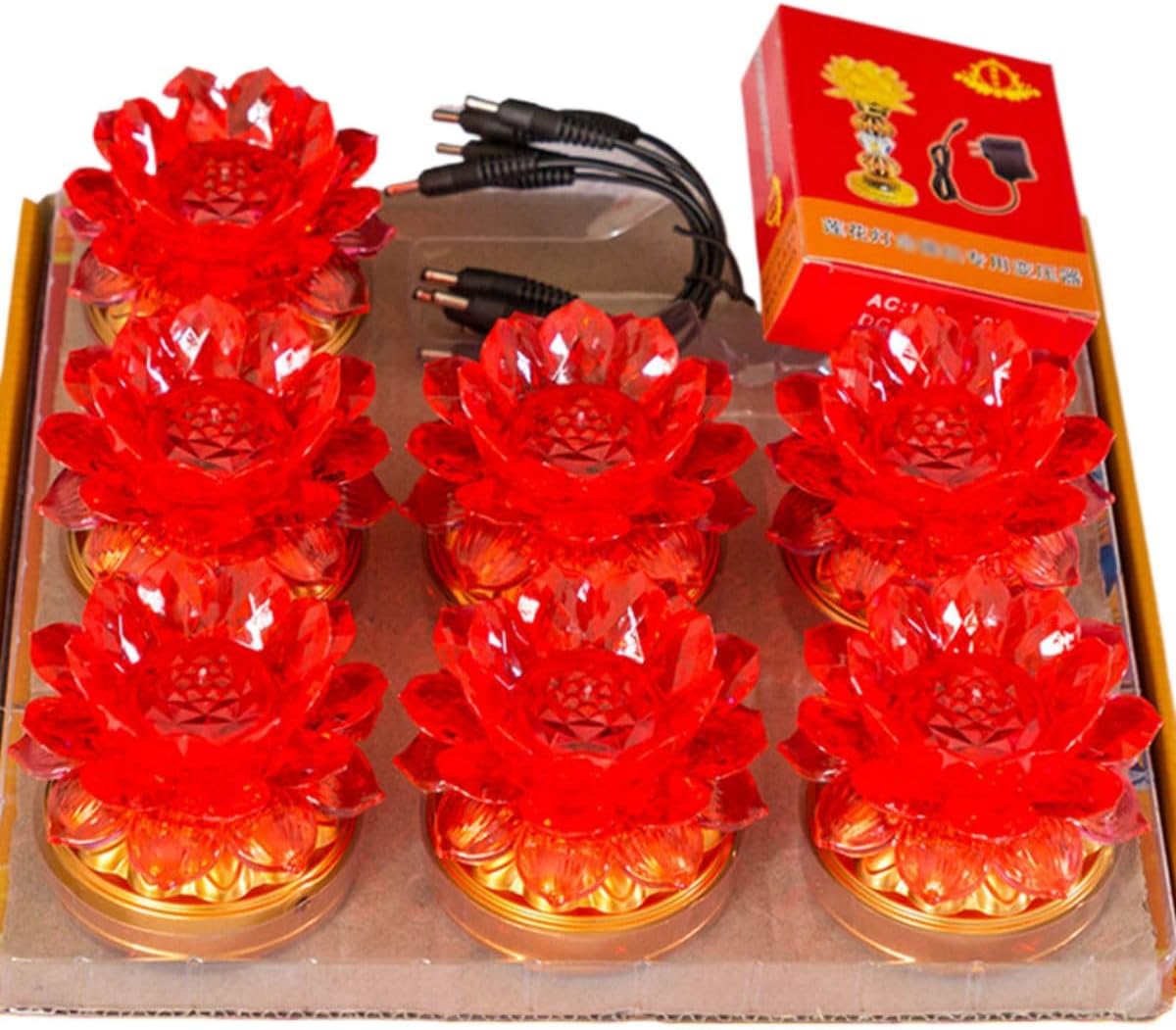 Ecqizer （ 7个装-红花红光/带电源 插头线长120ＣＭ ） Buddha lamp LED colorful lotus lamp Buddha lamp household everlasting lamp for Buddha lamp Buddha hall Buddha lotus lamp battery, 9113036667275