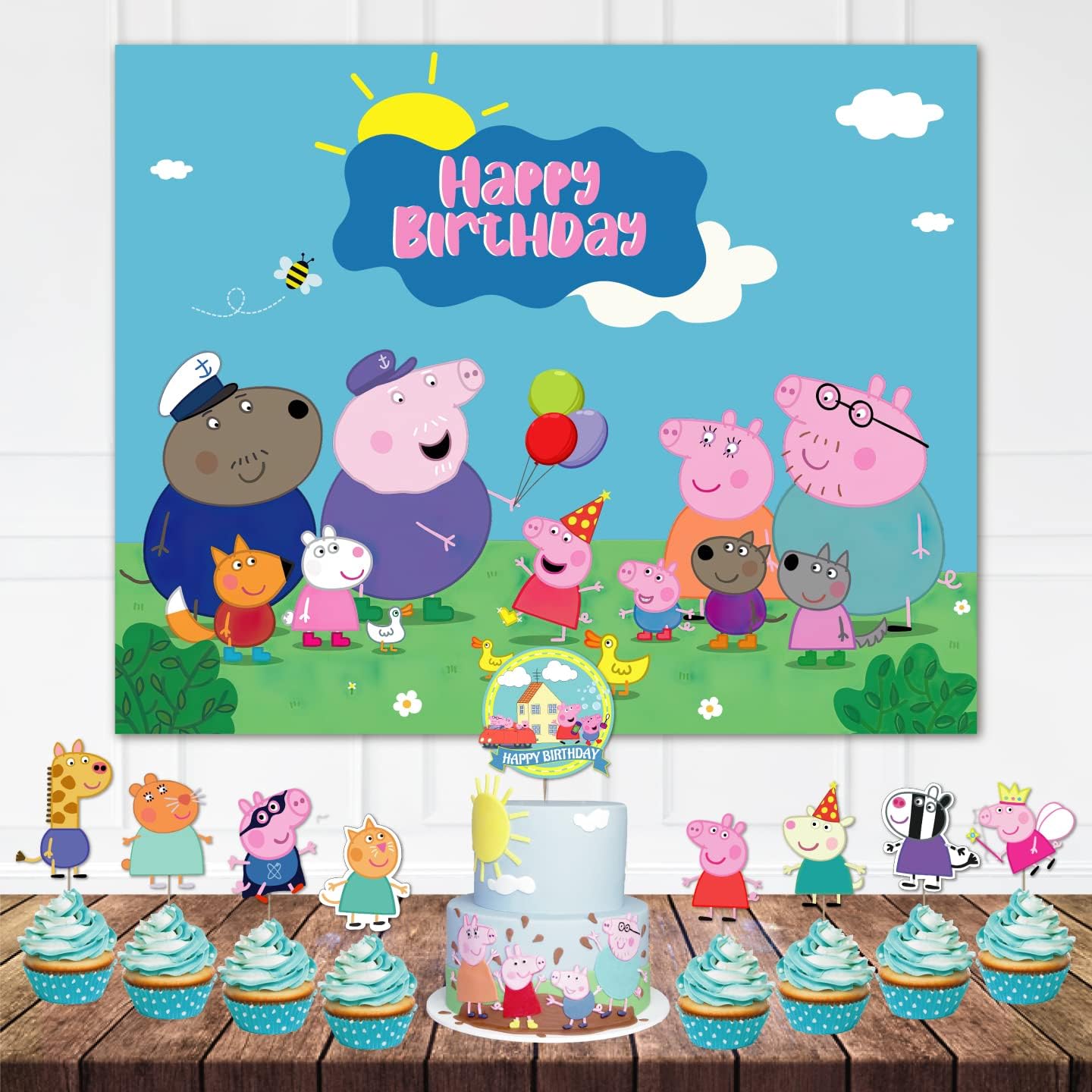 Festiko® Cartoon Pig Backdrop, Birthday Party Background 1pc Cartoon Pig Theme Backdrops Banner,Happy Birthday Party Decorations, Party Supplies for Kids Birthday Party