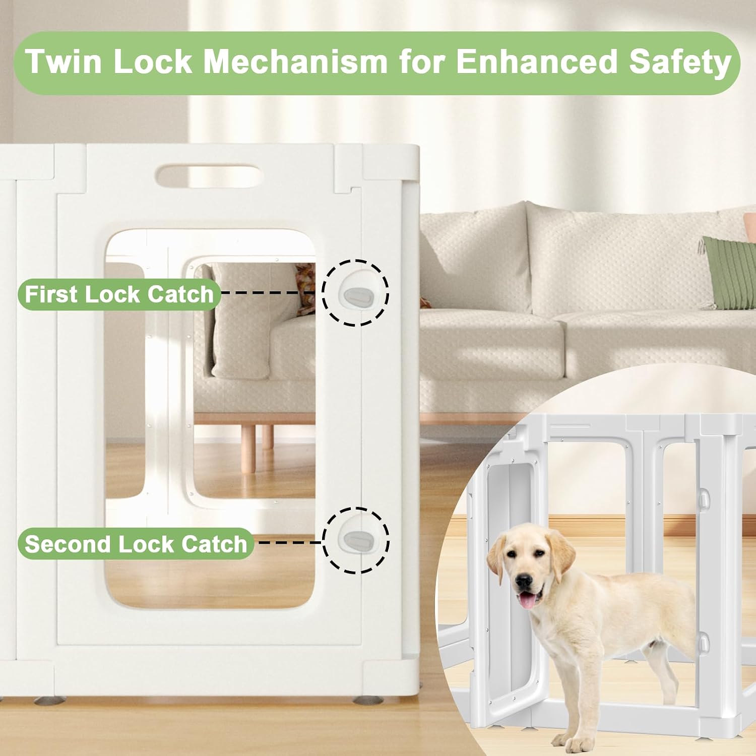 Acrylic Small Dog Playpen with Door, Clear Pet Play Pen Indoor, Easy Assemble Puppy Fence for Kitten Rabbit Small Animals, Plastic Bunny Kennel Cage Play Yard Portable Outdoor, White 8PCS