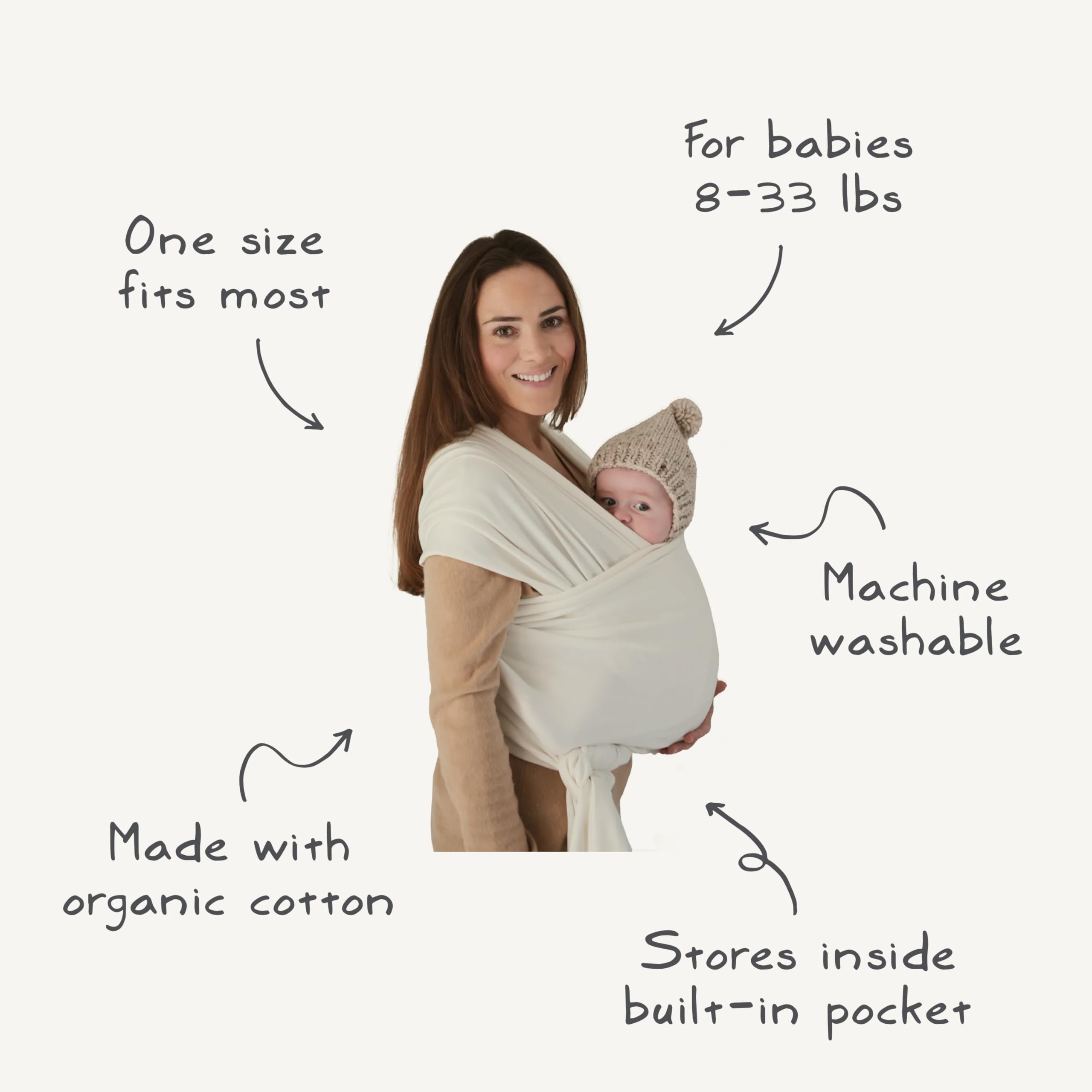 Mushie Tragetuch für Neugeborene & Babys | 100% Bio-Baumwolle | Mit einer integrierten Tasche | von 3,6-14,9 kg | Atmungsaktiv, um Überhitzung zu vermeiden | Tradewinds