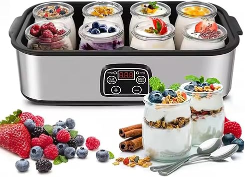 Automatic Digital Yogurt Maker With 8 Glass Jars 175ml Each, Stainless Steel Probiotic Yogurt Machine With LCD Display & Constant Temperature Control