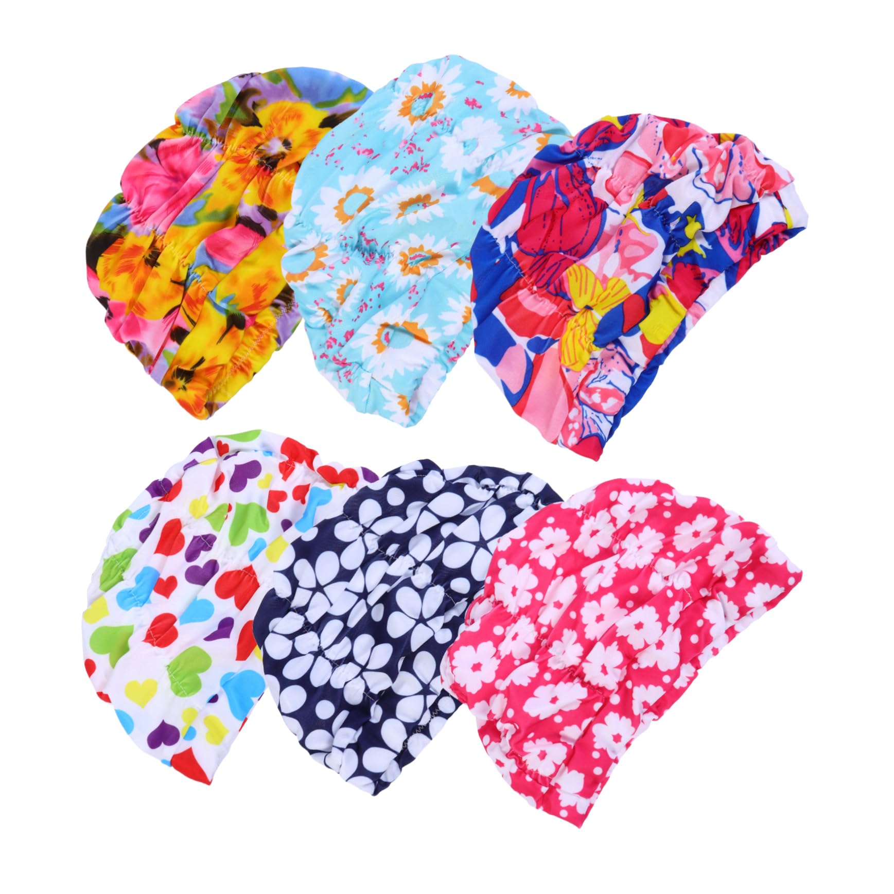 WOONEKY 6 Piezas Gorro de Natación Plisado para Adultos Elástico y Cómodo Estampados Aleatorios para Baño y Piscina