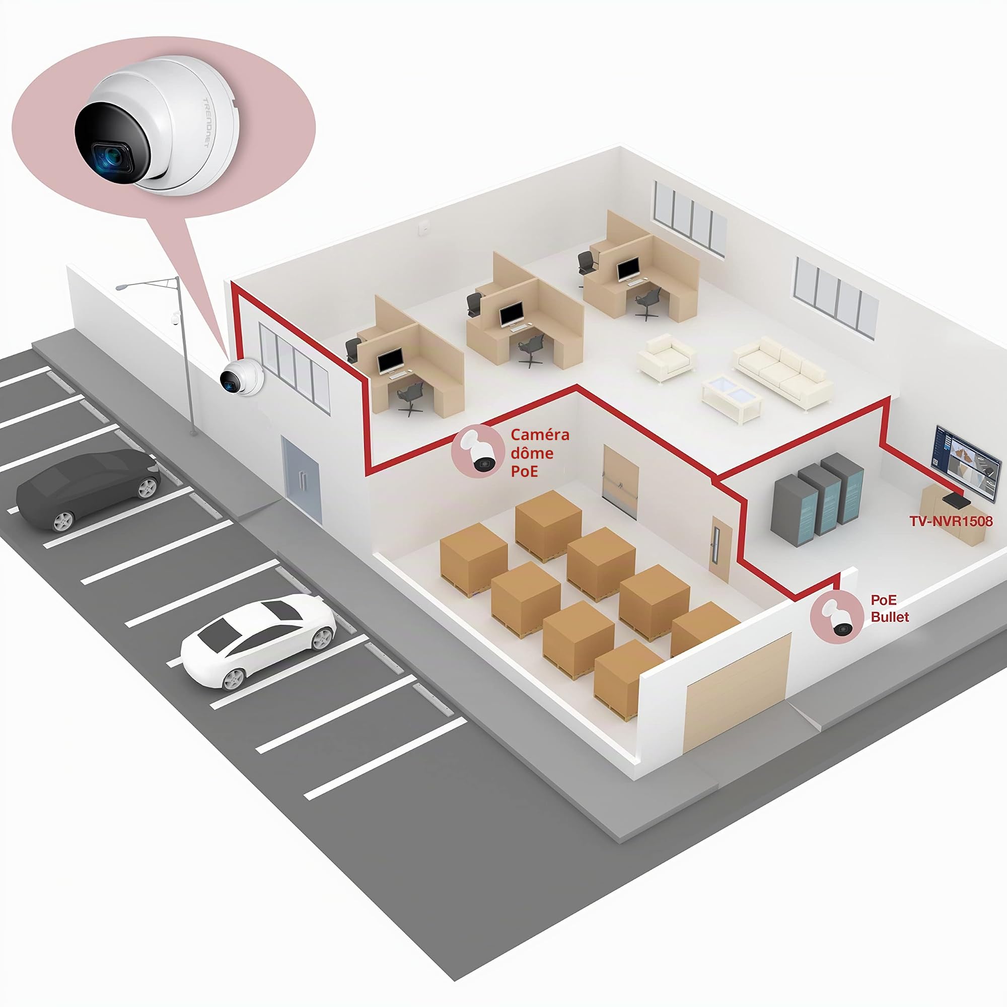 TRENDnet, TV-IP1515PI, Intérieur Extérieur 5MP H.265 PoE IR Caméra réseau à Tourelle Fixe, boîtier classé IP66, Vision Nocturne IR jusqu'à 30 m (98 Pieds)