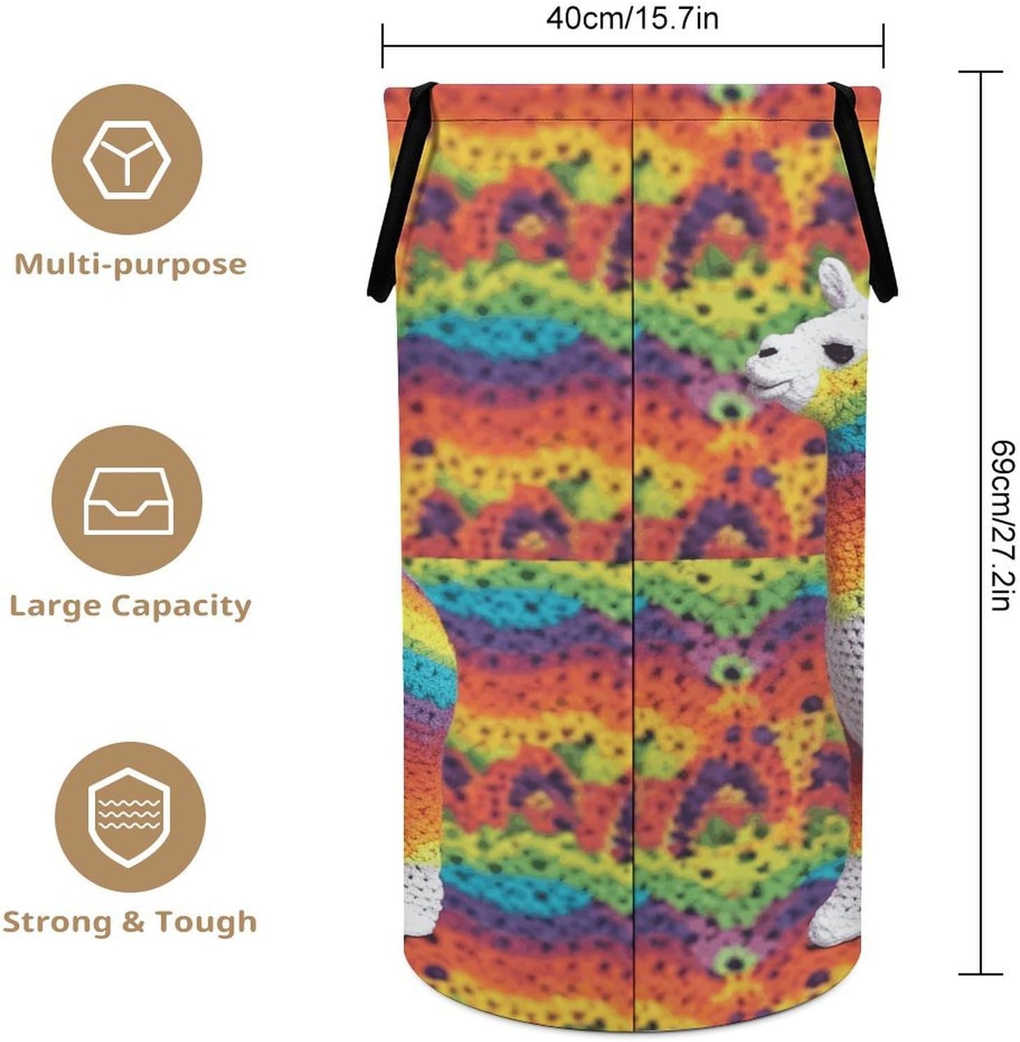 Large Laundry Hamper with Handles Rainbow Camel Pattern Laundry Basket Freestanding Waterproof Clothes Hamper for Living Room Bedroom Bathroom College Dorm