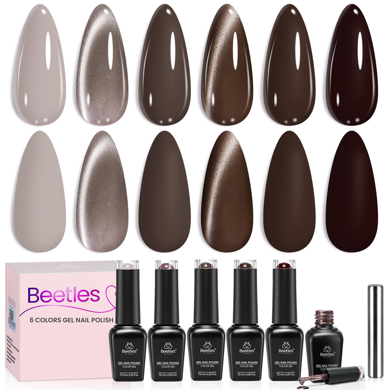 Beetles Brown Taupe Gel Polish Set, Cat Eye