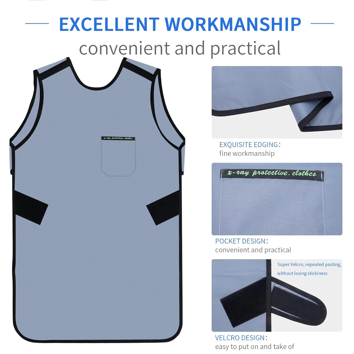 ANNWAH X-ray Protective Lead Apron with Thyroid Collar, 0.5mmPb Lightweight for Adults Dental X-ray Veterinarian Hospitals & Clinics (Grey)