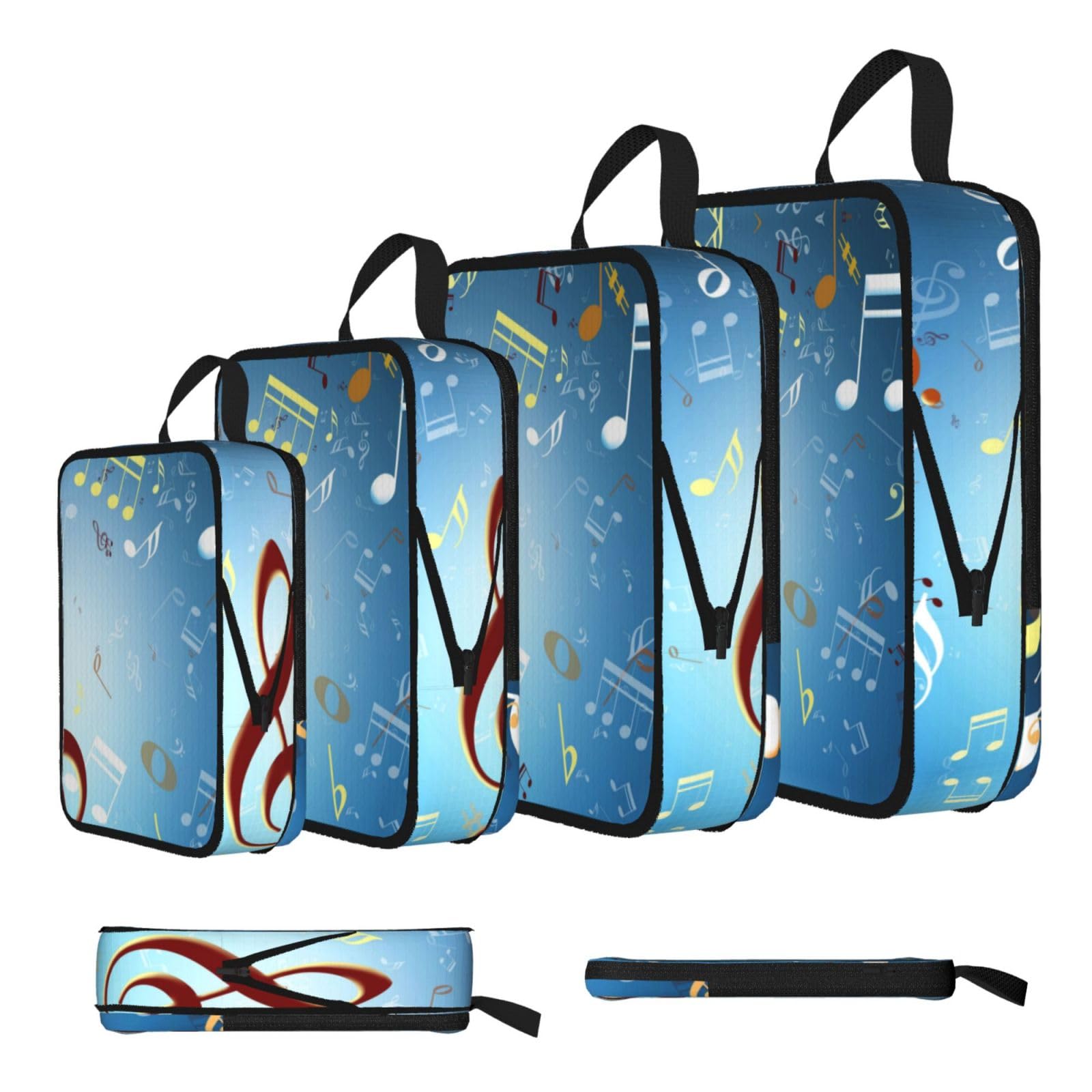 Note Print 4 Set Compression Packing Cubes For Suitcases,Expandable Storage Bags Organizers