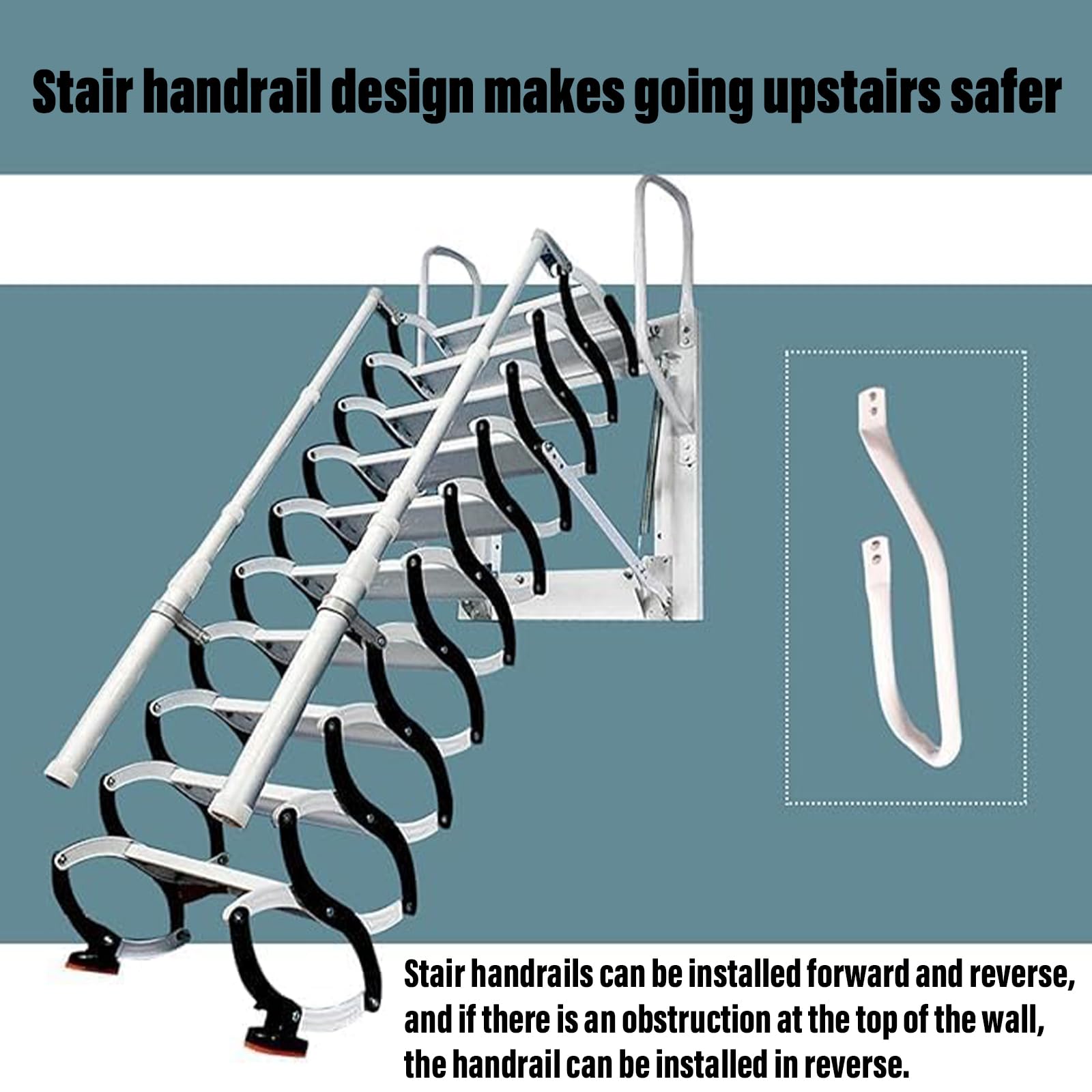 Dachbodentreppe, 9 Stufen Extra-Breite Stahl wandmontierte Versenkbare Treppe, Dachbodenleiter Ausziehbar, Dachtreppe, mit 2 Handläufen, Tragkraft 300 kg, rutschfesten Stufen