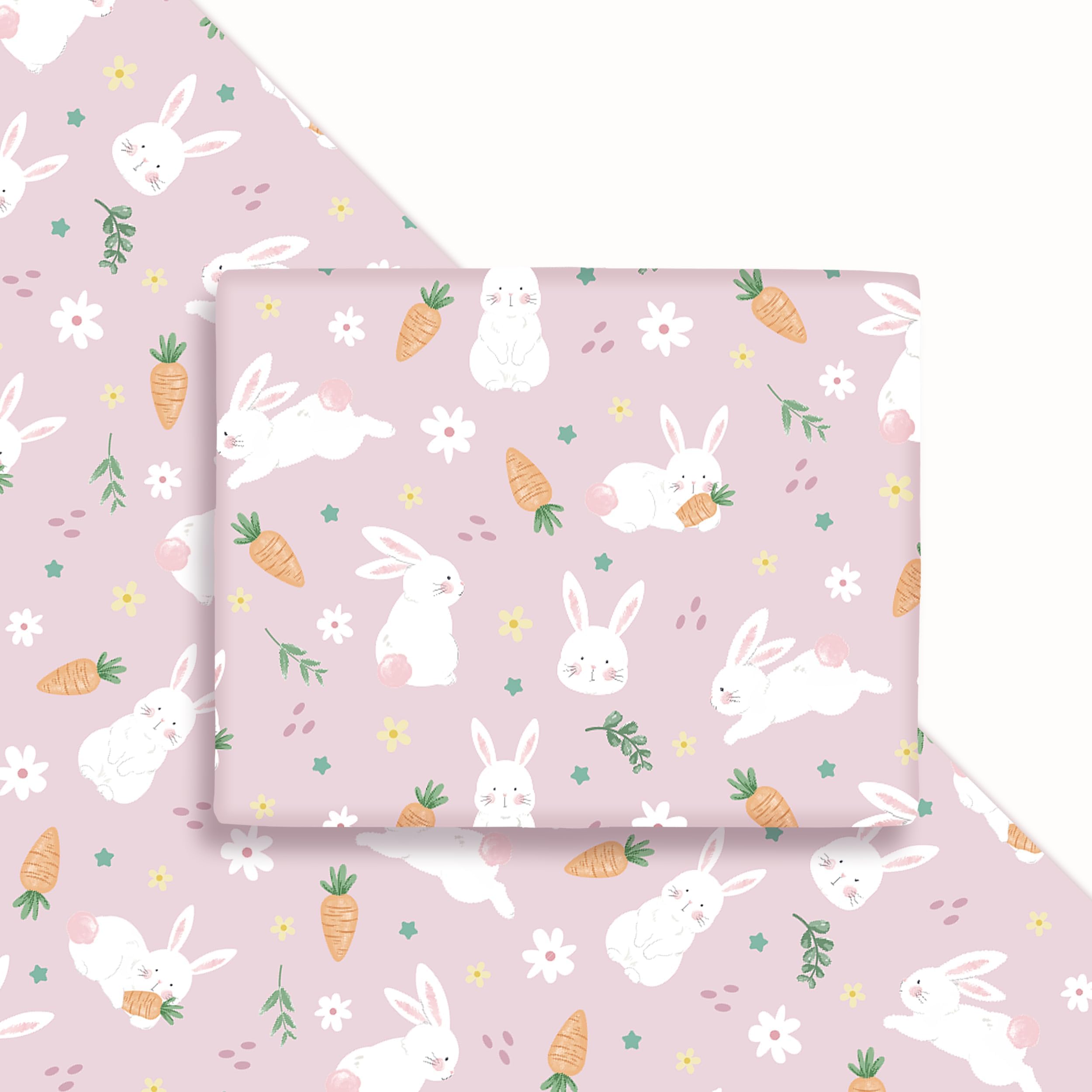 Cheerland Easter Bunny Gift Wrap Cute Pastel Pink Rabbit Wrapping Paper Pastel Garden Tea Party Spring Paper Sheet Happy Easter Party Favors Some Bunny is One Rabbit Birthday Decorations 12 Pcs