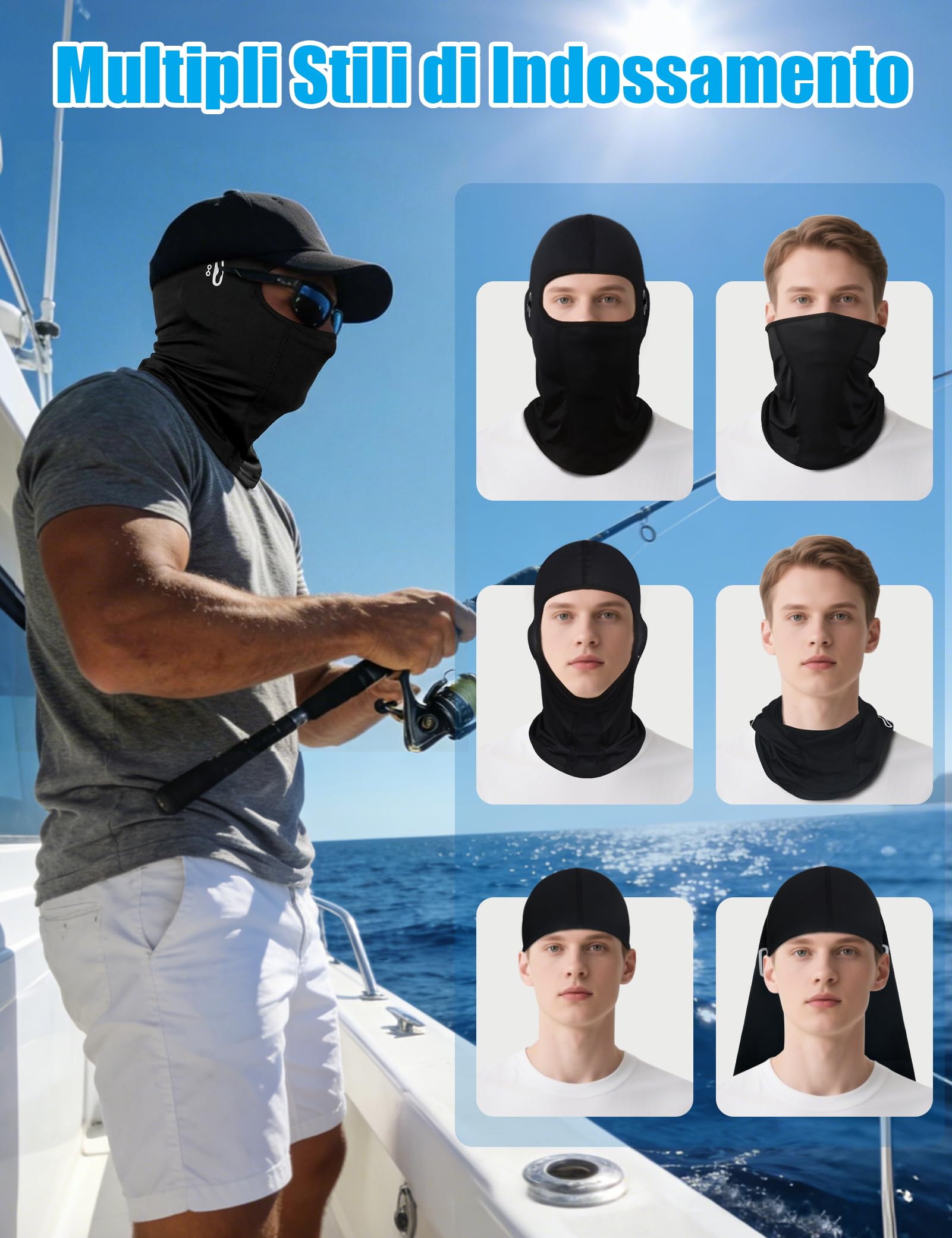 MELLIEX Passamontagna Estivo per Uomo e Donna, Traspirante e Leggero Sottocasco Moto Estivo Protezione UV con Fori per Occhiali, Balaclava per Motociclismo, Ciclismo, Sci e Sport all'Aria Aperta