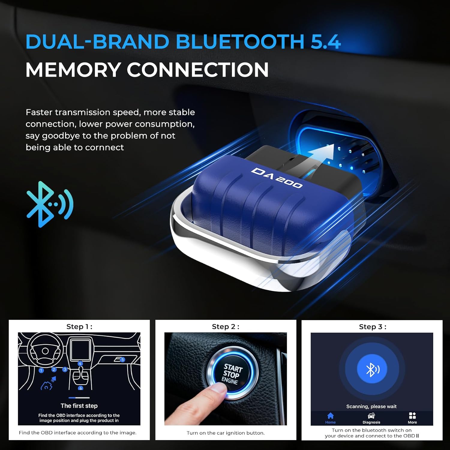OBD2 Scanner Diagnostic Tool, Bluetooth 5.4 Car Fault Code Reader for iOS & Android with AI Intelligent, Clear Engine Error Code Performance Test Battery Test - Image 4