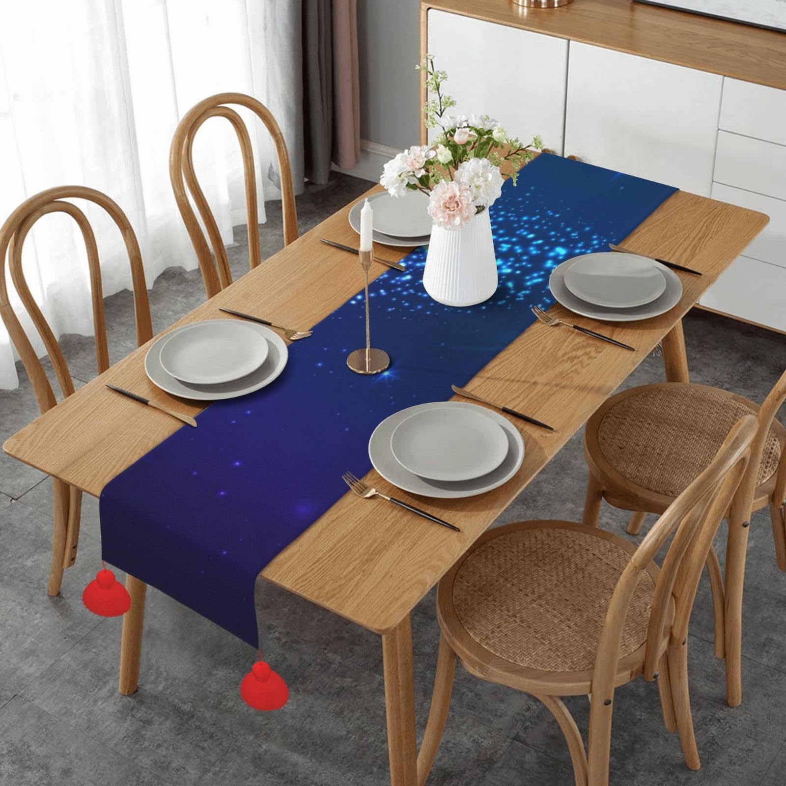 Chemin de table en lin 35x152 cm avec étoiles brillantes d'automne