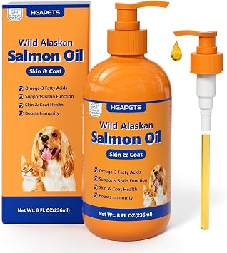 Wild Alaskan Salmon Oil for Dogs & Cats, Fish Oil Omega 3 Supplements with EPA & DHA for Skin & Coat, Immune, Brain, Joint and Heart Health, Dog & Cat Fish Oil Supplements with Pump- 8 oz
