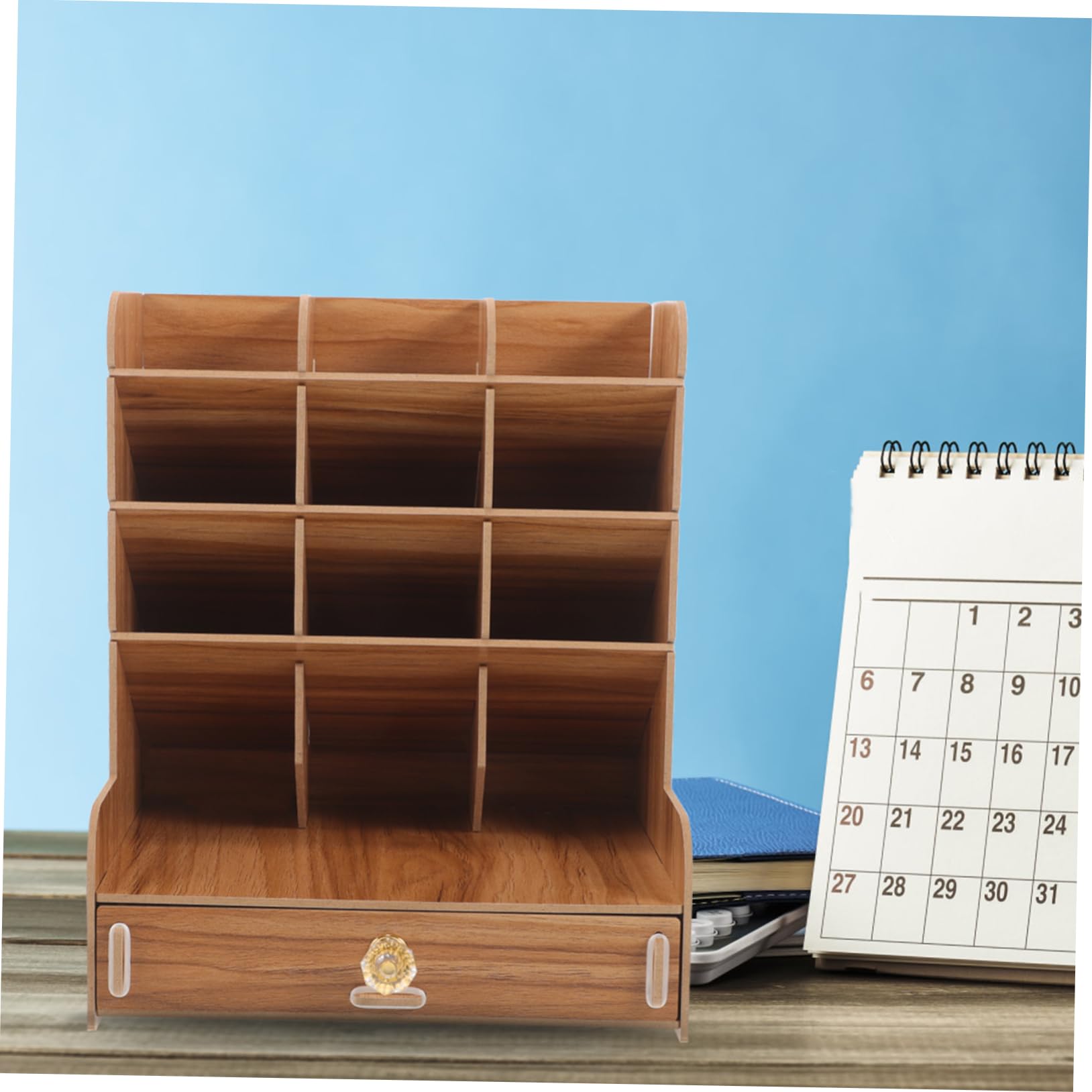 YARNOW Porta Penne Da Scrivania in Legno Contenitore Multiuso Per Cancelleria Organizer Per Ufficio Compatto e Funzionale