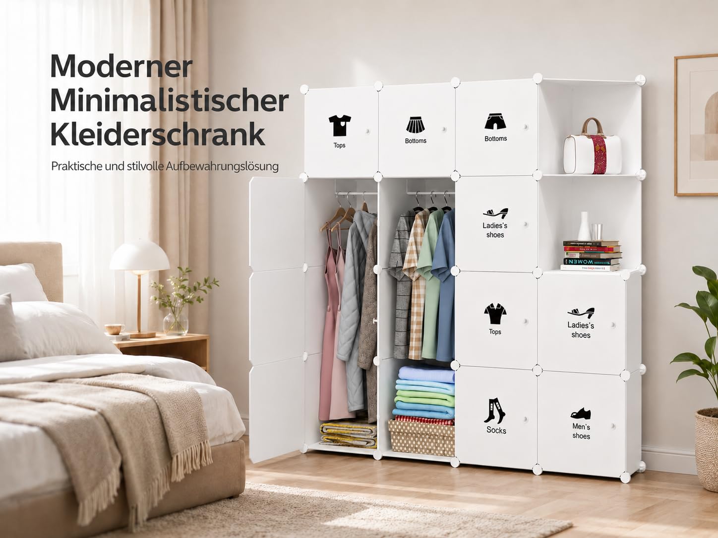 Garvee DIY Regalsystem 12-teilig, Kunststoff Kleiderschrank mit Türen