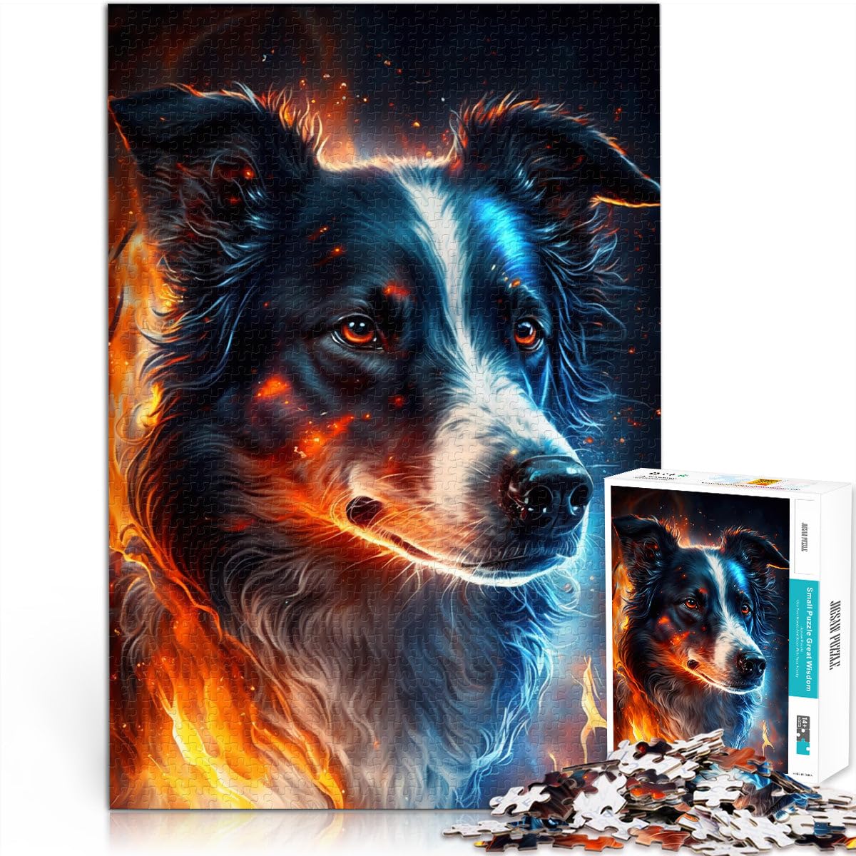 Puzzle pour Adultes 2000 pièces Border Collie Fire pour Puzzle Gifts est idéal comme Cadeau pour Toute la Famille 27,56 po x 39,37 po