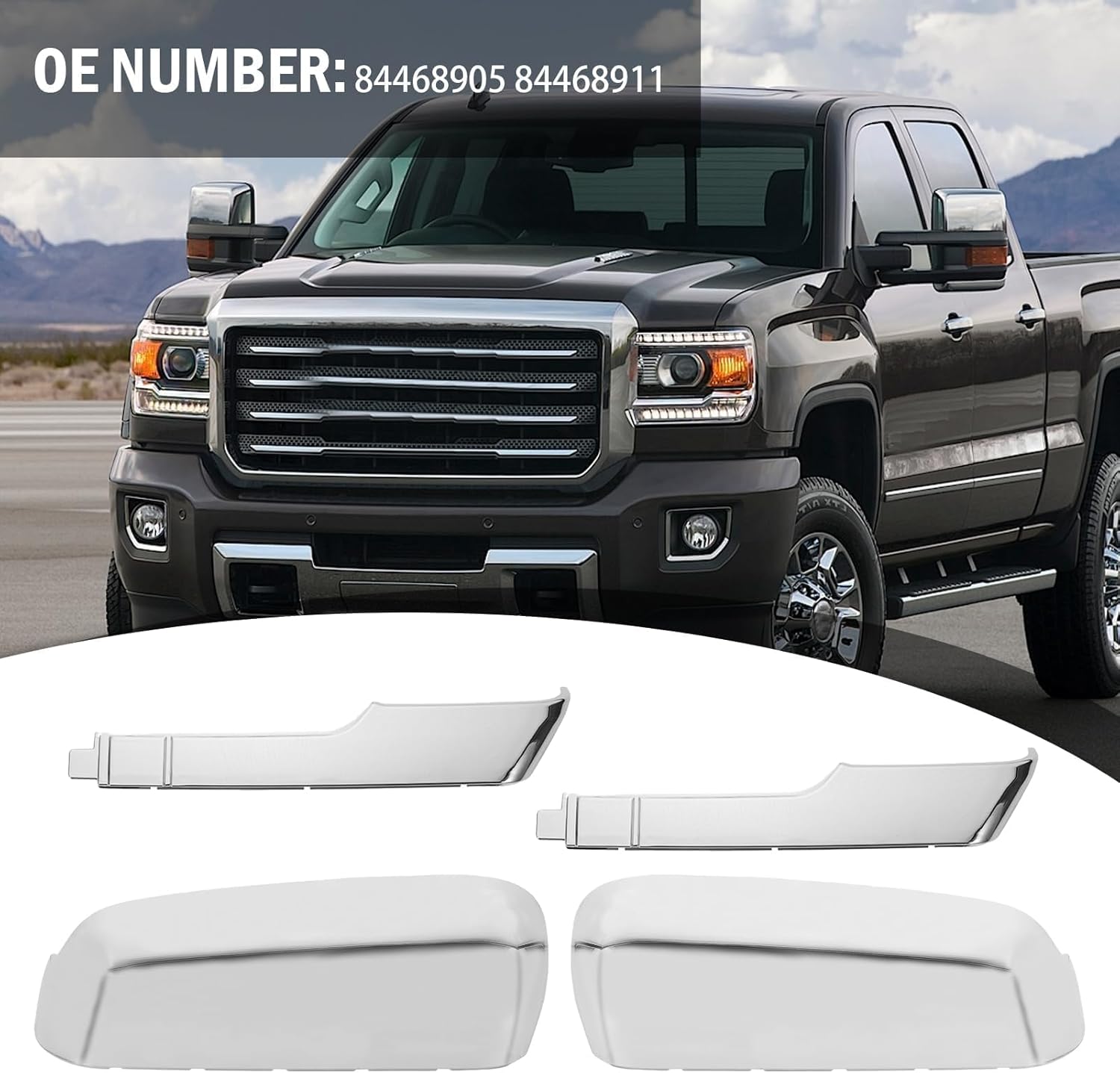 84468905 Chrome Tow Caps Tow Top+Side Clip-On Mirror Caps Sliver fits Silverado Sierra 2500HD 3500HD 2020-2025 Lower+Upper Door Mirror Replaces 84468911