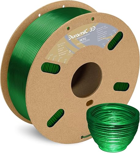 DURAMIC 3D Filamento PETG de 0.069 pulgadas, color verde translúcido, filamento de impresión 3D, carrete de 2.2 libras, filamento verde translúcido
