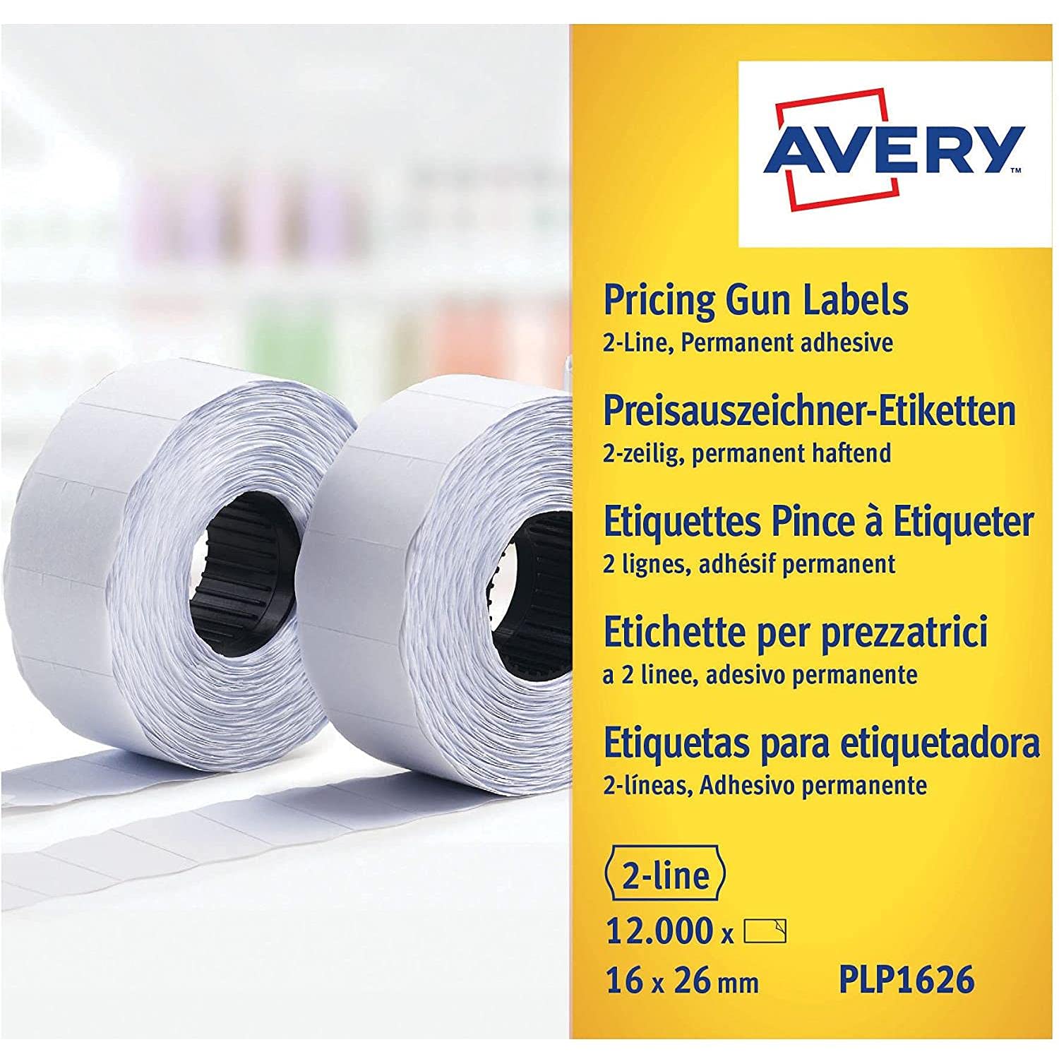 AVERY ZWECKFORM - Confezione da 5 confezioni da 10 rotoli da 1200 etichette a 2 righe (10+ 8 caratteri) bianche adesive perm PLP1626