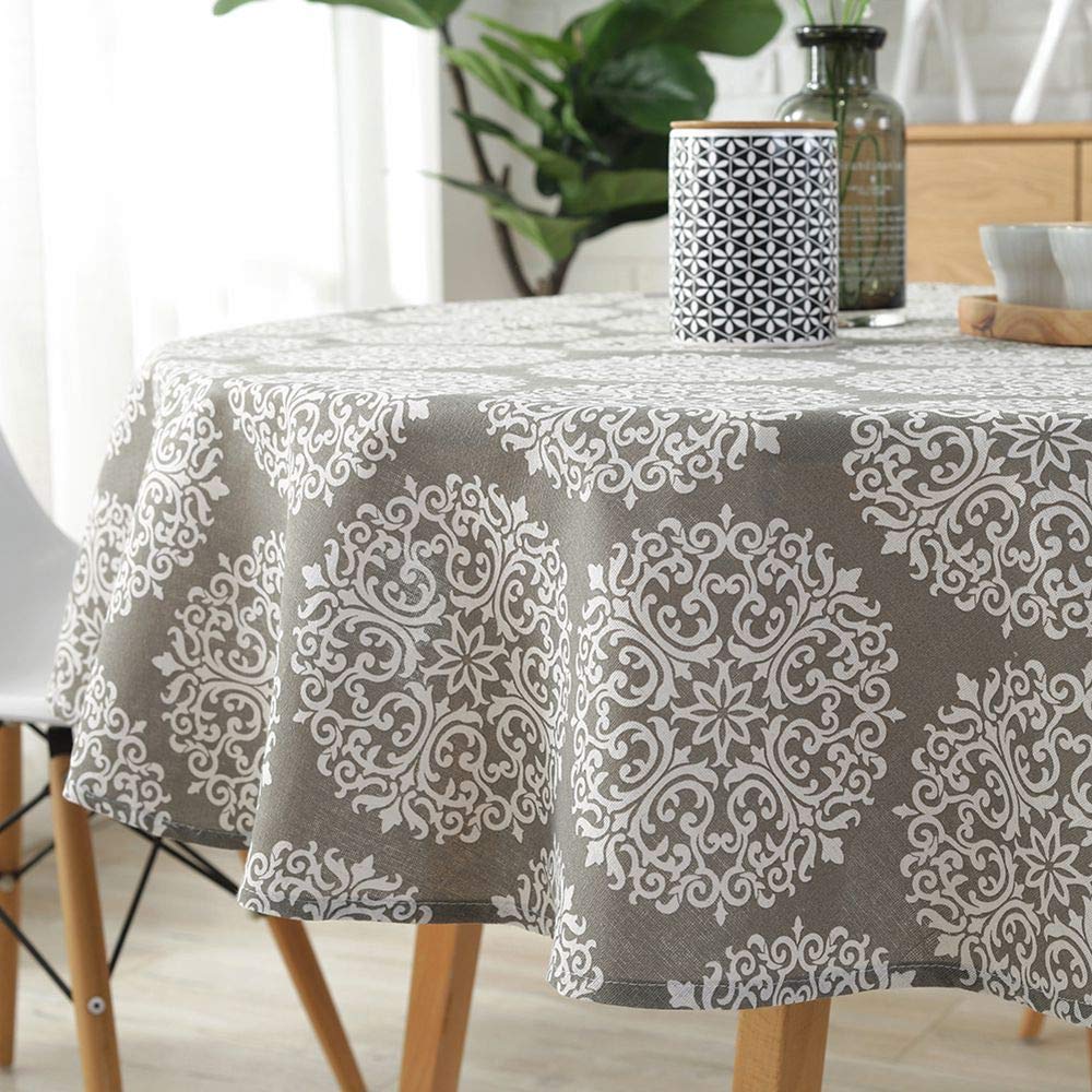 Lahome Medallion Floral Tablecloth - Cotton Linen Table Cover Kitchen Dining Room Restaurant Party Decoration (Round - 60"...