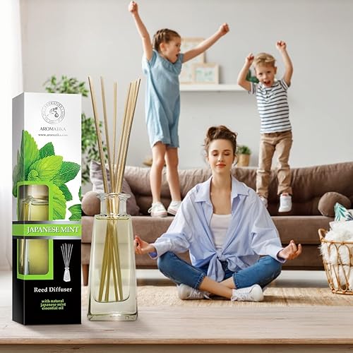 Miniatura 6 de Difusor de varillas de menta japonesa, 3.4 onzas líquidas, difusor perfumado con palos de ratán, fragancia de menta, recarga de difusor de