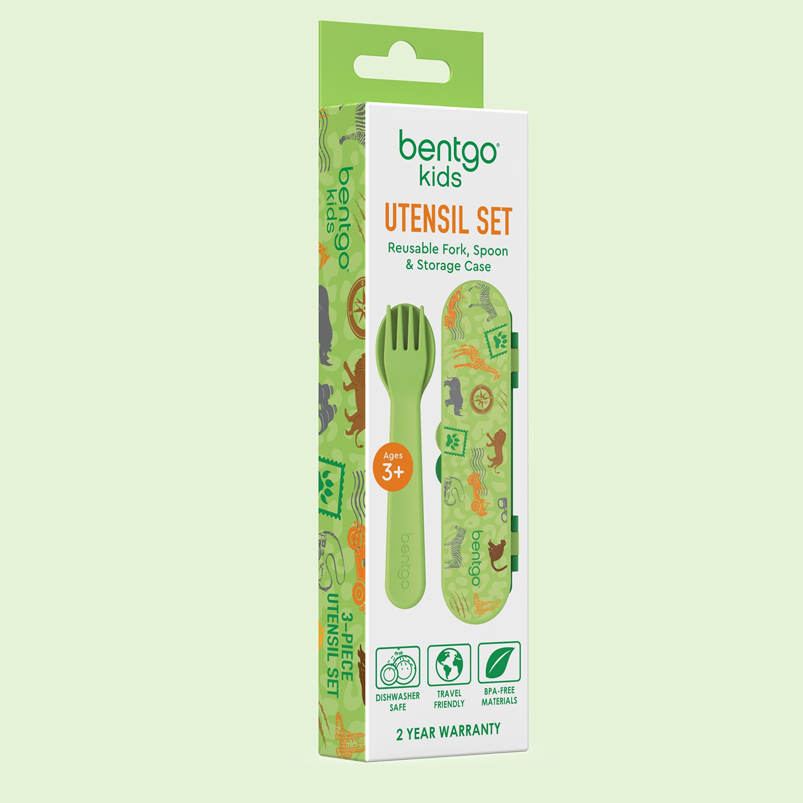 Bentgo® Kids Utensil Set - Reusable Plastic Fork, Spoon & Storage Case Made From BPA-Free Materials, Dishwasher Safe - Ideal for School Lunch, Travel, Outdoor Use (Safari)