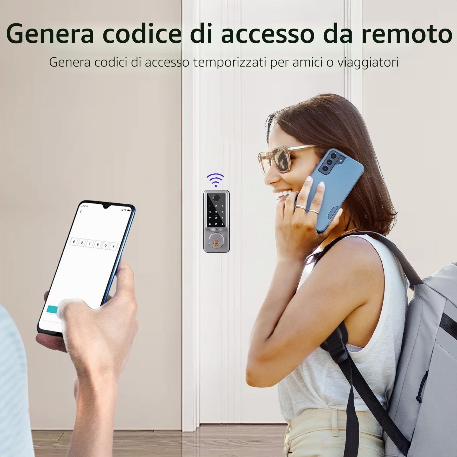 Smart Lock 5 in 1 serratura elettronica per porta con Wi-Fi e Bluetooth, controllo tramite app con tastiera touch per garage, hotel, ufficio