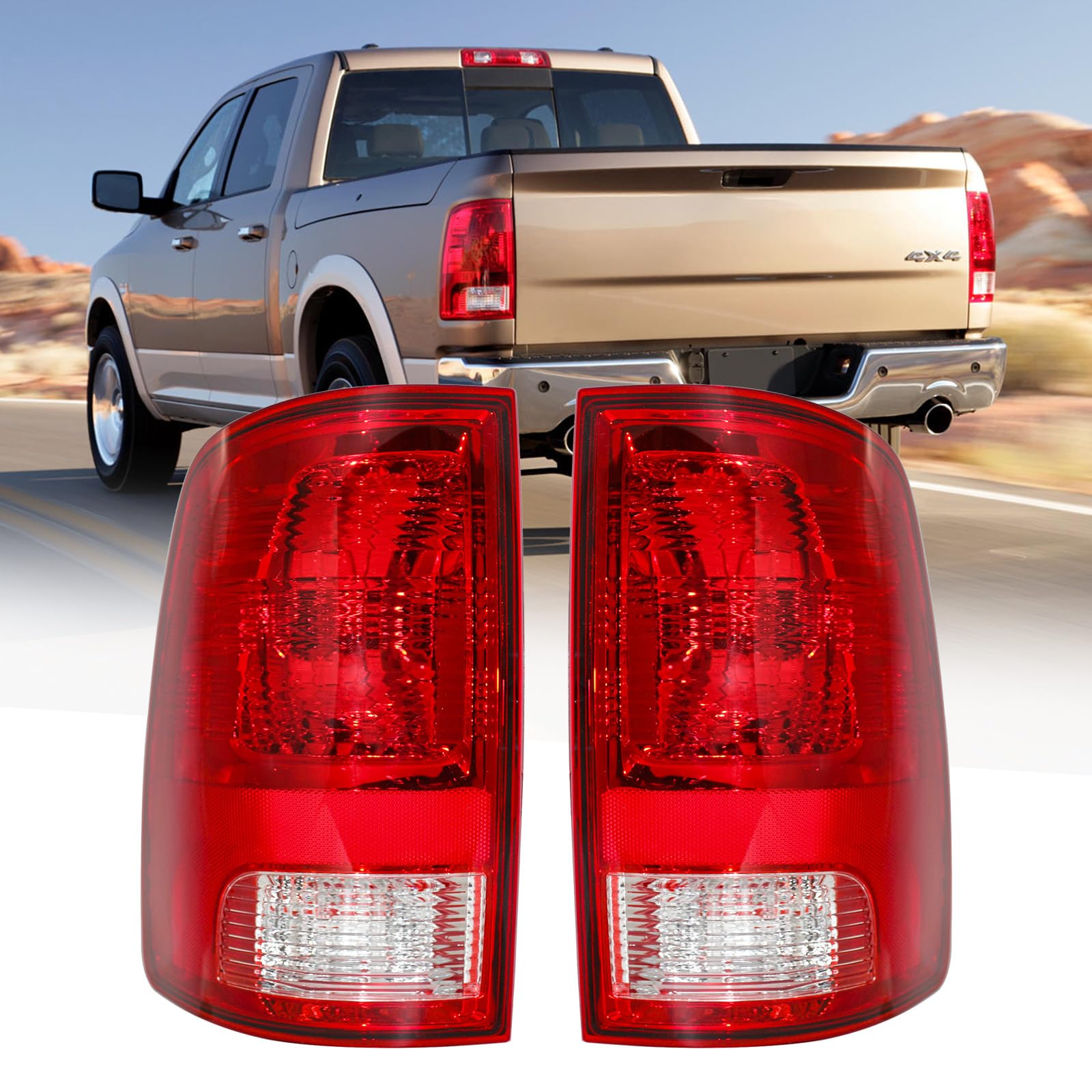 XIFAER Tail Light Assembly Compatible with 2009-2018 Dodge Ram 1500/2010-2018 Dodge Ram 2500 & 3500 Tail Lights,Driver And Passenger Side With Bulb Inside,Red Clear
