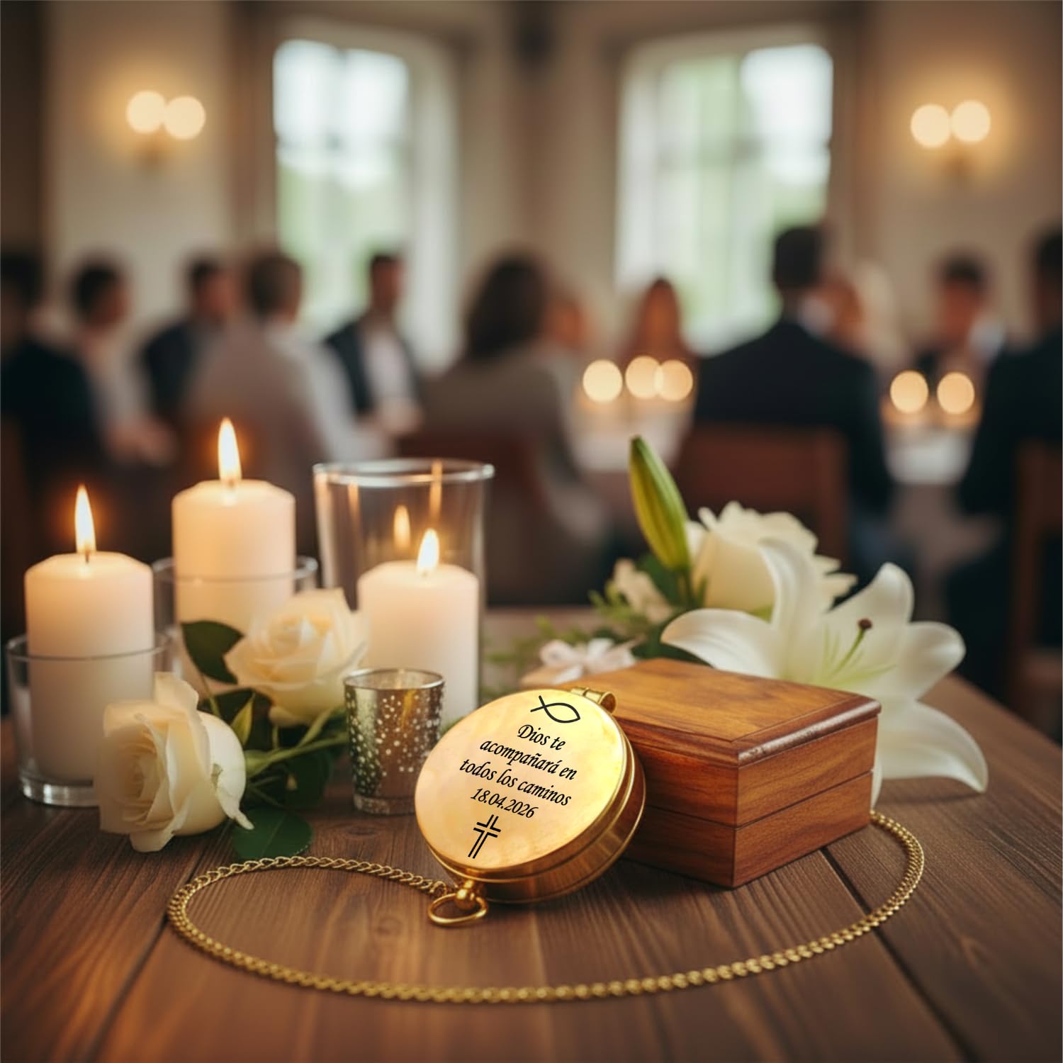 Brújula personalizada de latón pulido con grabado personalizable con tu nombre y texto en diferentes diseños, gran idea de regalo de piel en caja de madera