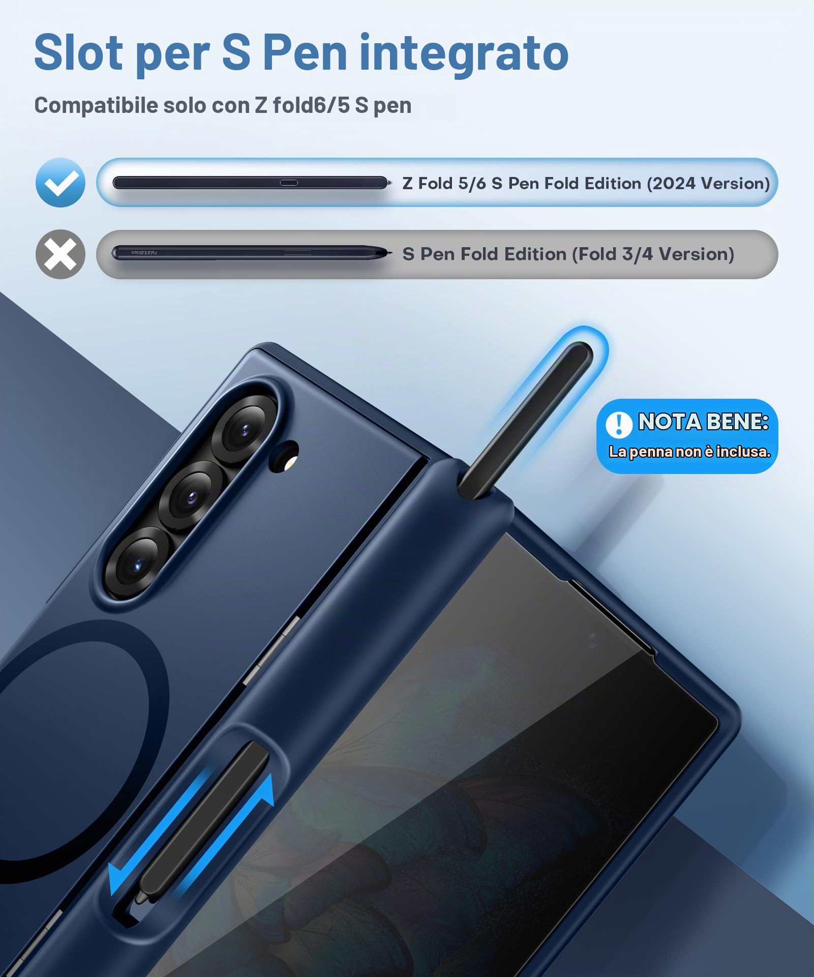 BERFY Custodia per Z Fold 6 con pellicola protettiva per lo schermo della privacy, compatibile con MagSafe] [Anti Spy] Portapenne S integrato e cavalletto, custodia antiurto integrale per Samsung