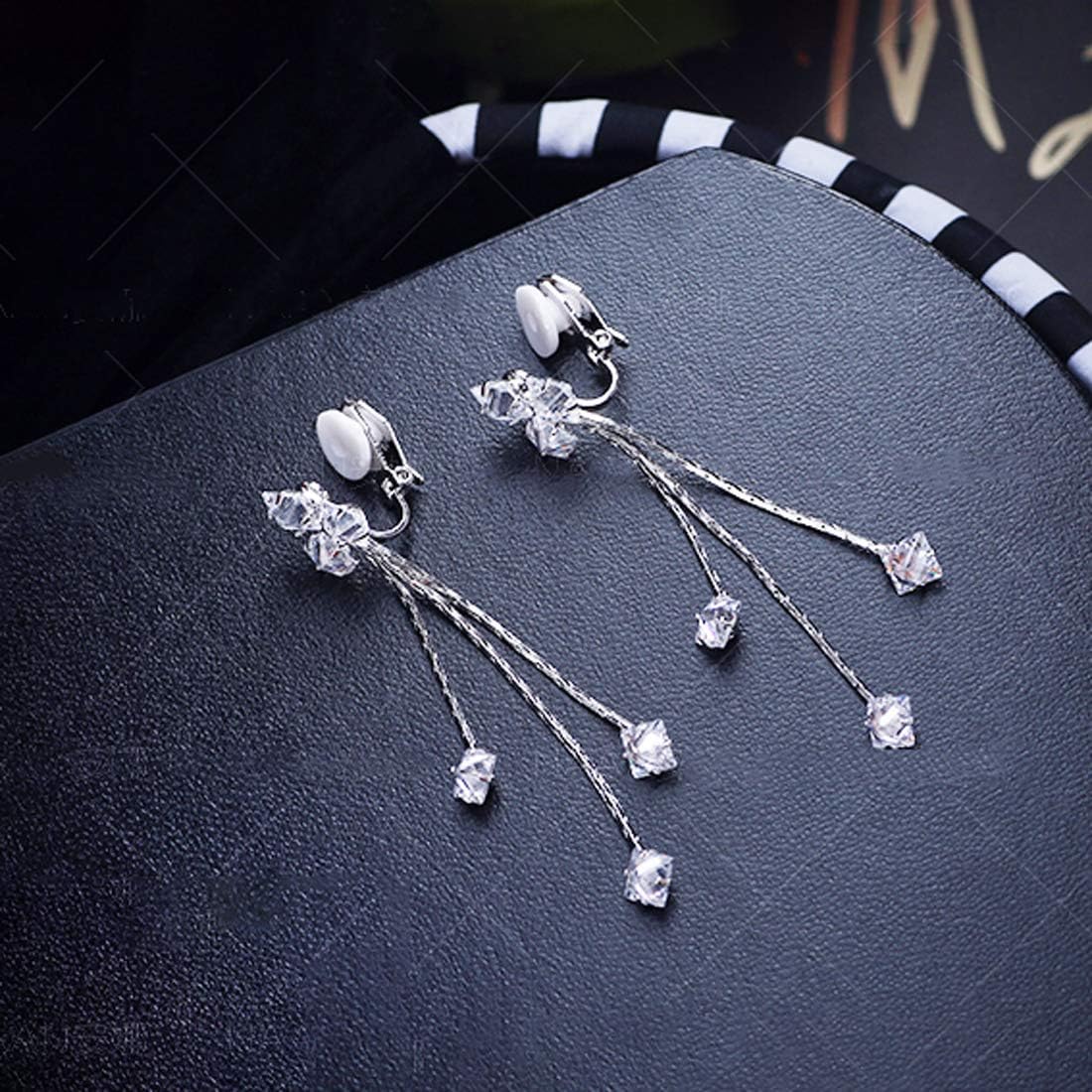 YOQUCOL Women Cubic Zirconia Crystal Long Drop Dangle Clip On Earrings For Not Pierced Women - Image 7