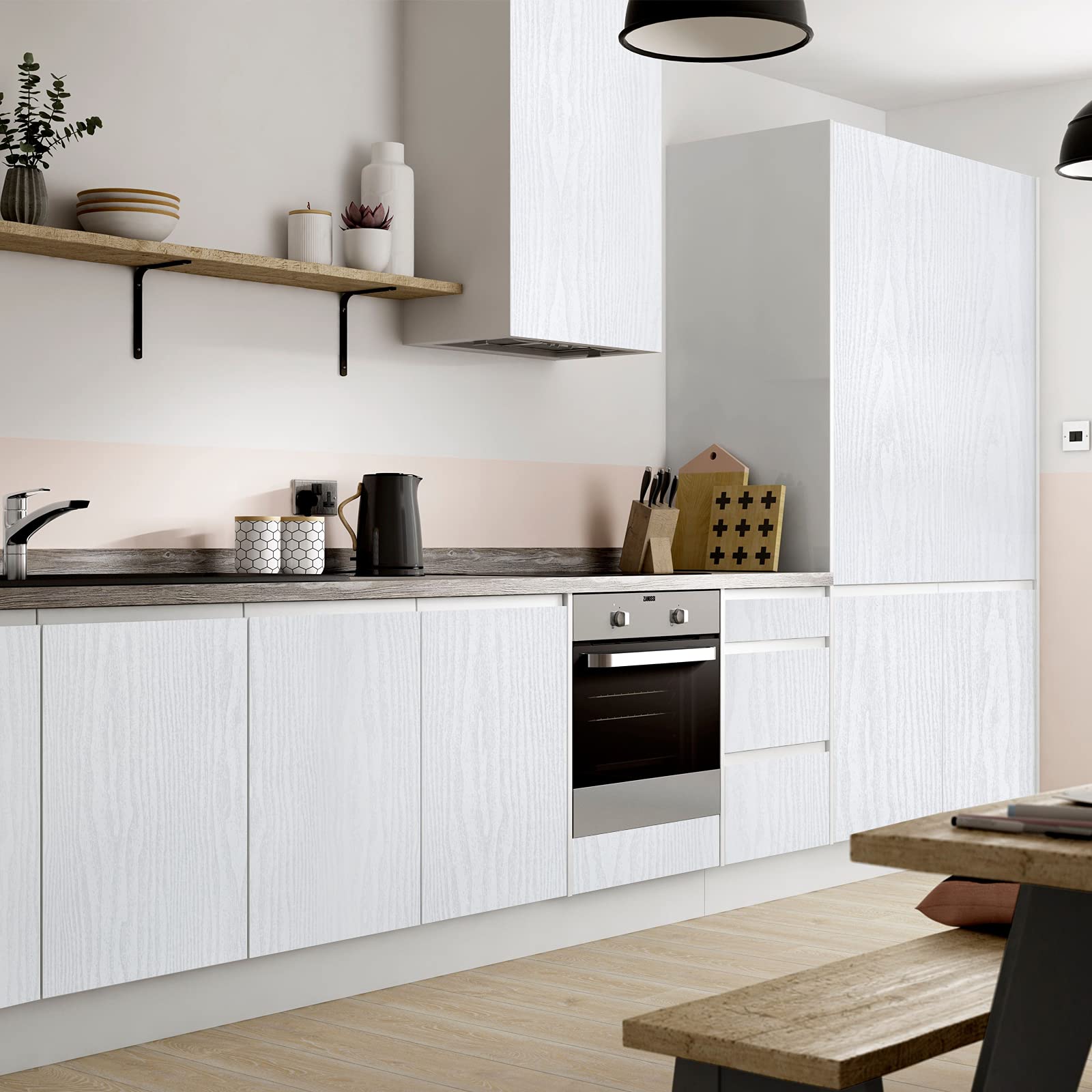 Abyssaly Carta Adesiva per Mobili Legno Bianca Pellicola Adesiva Vinile Carta da Parati Impermeabile PVC Rivestimento per Decorare Cucina Armadio 90cmX600cm
