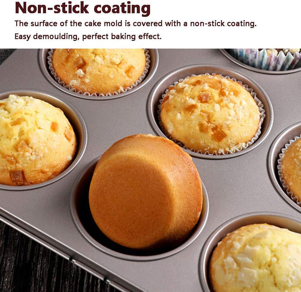 Bandeja para Muffins De 12 Tazas, Molde para Muffins Sin Garrapatas, Molde para Magdalenas, Utensilios para Hornear De Acero Al Carbono Resistentes Y Duraderos, Molde para Magdalenas-Mini