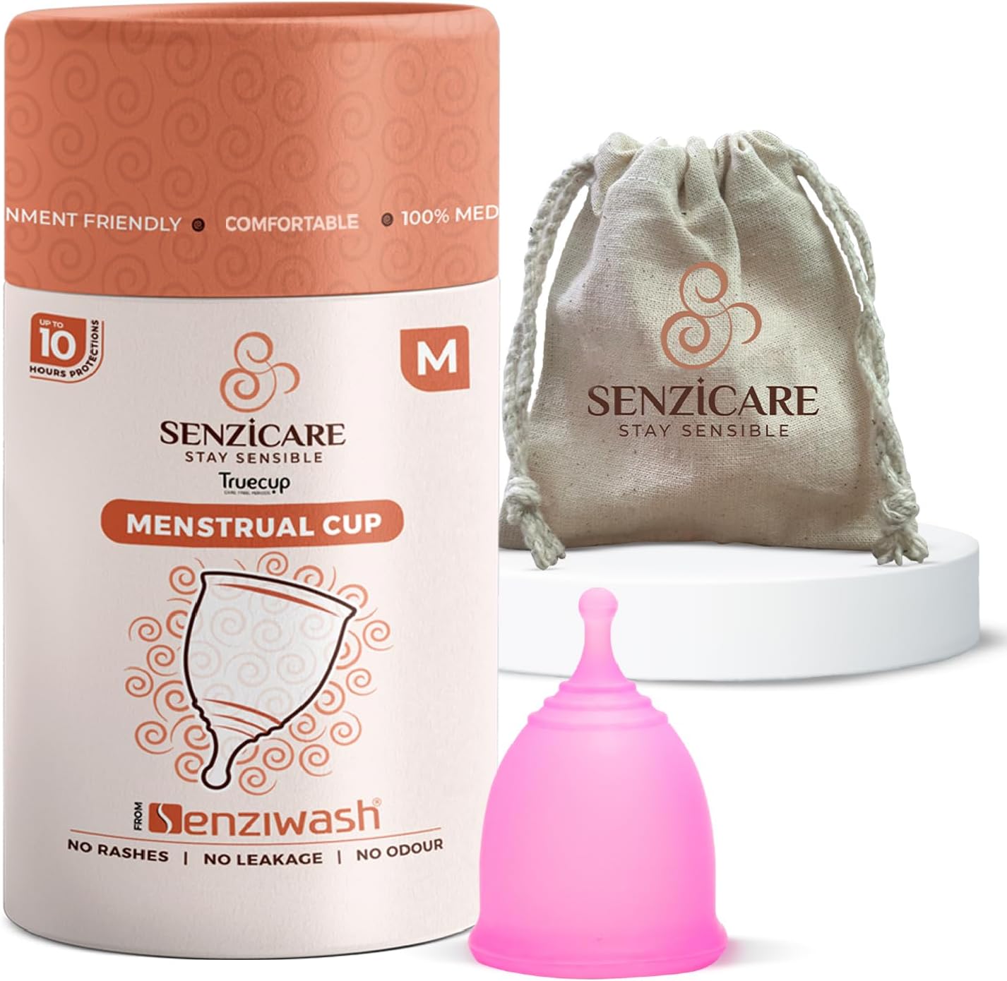 Senziwash Truecup Reusable Menstrual Cup for Women-Medium Size- Up to 10 Hours Protection | No Rashes, Leakage or Odour | Hygienic & Comfortable Period cup | 100% Medical Grade Silicone | FDA Approved (Medium)