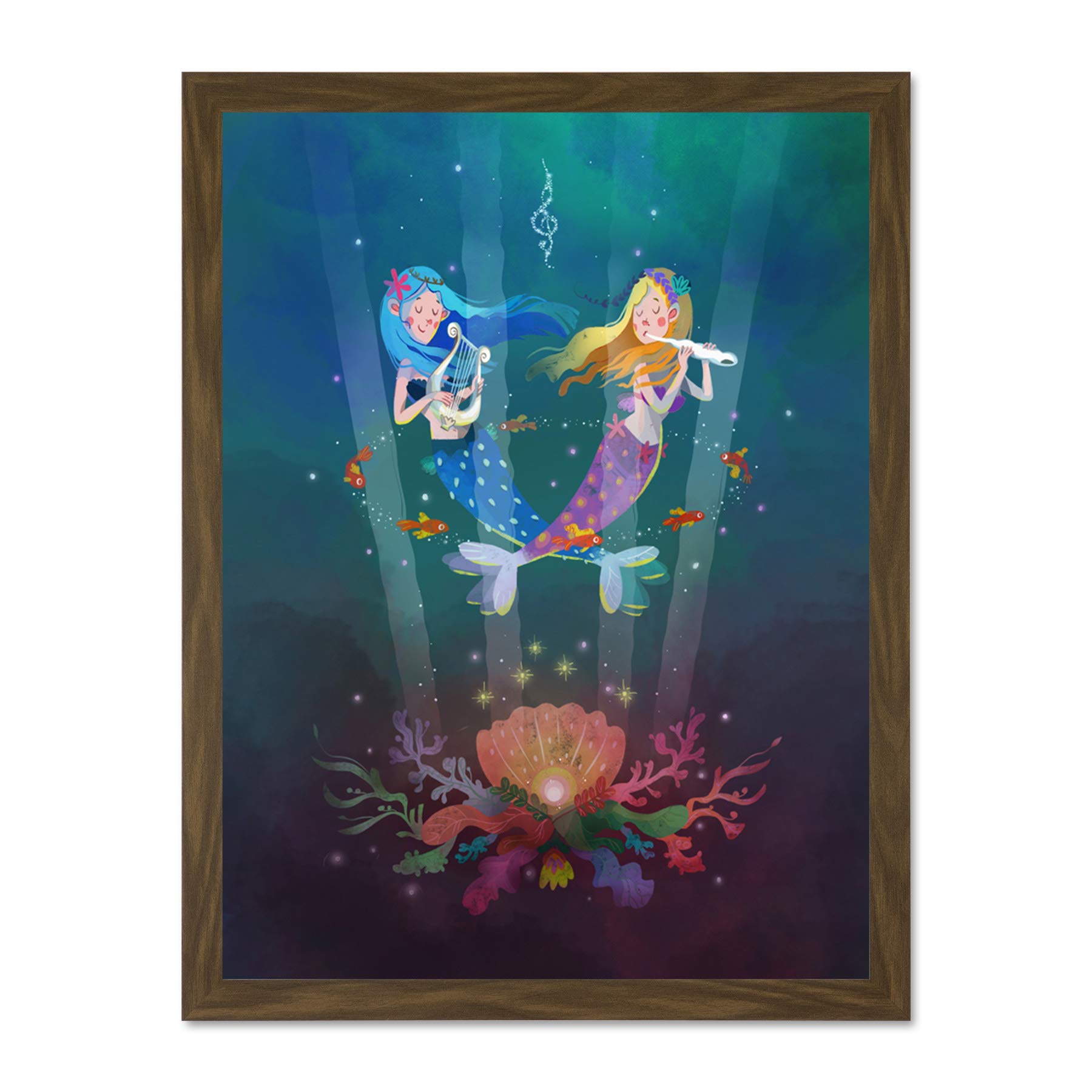 Wee Blue Coo Mermaids Kids Music Art Large Framed Art Print Poster Wall Decor 18x24 inch