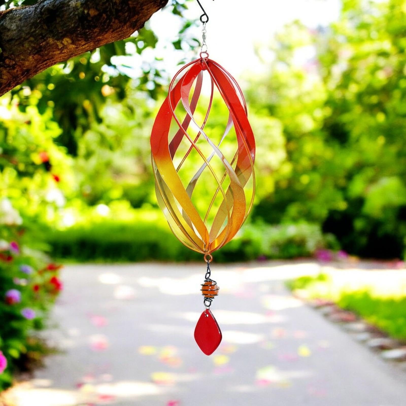 Epsom Door Handle Flame Red Metal Hanging Wind Spinner – 40Cm | Wind-Powered Outdoor Kinetic Ornament For Garden, Balcony & Patio Décor (Flame Red)