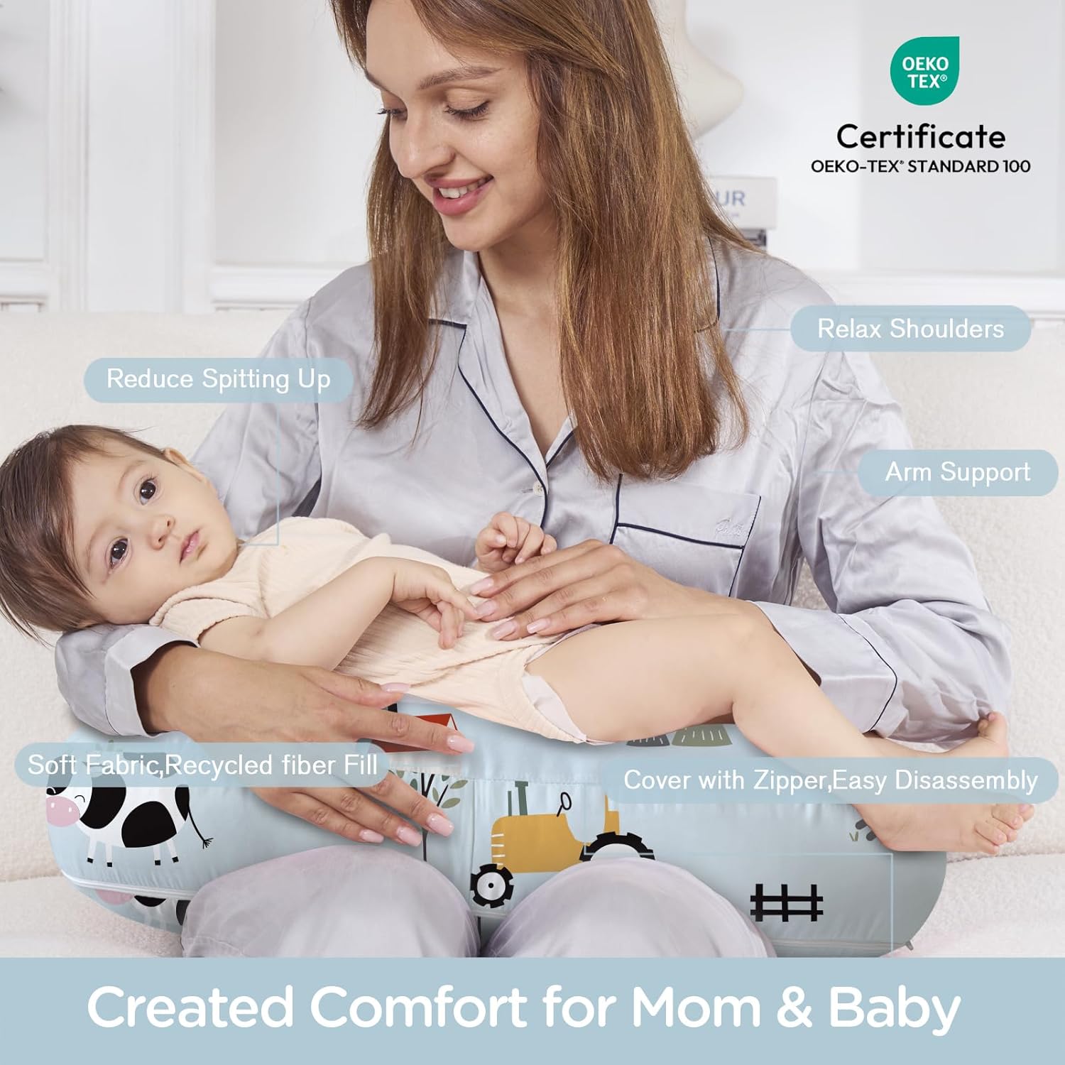 Little Grape Land New Nursing Pillow for Breastfeeding, Larger Breast Feeding Pillow and Positioner with Removable Cover for More Support, Tummy Time and Bottle Feeding Support Pillow, Blue Ranch - Image 2