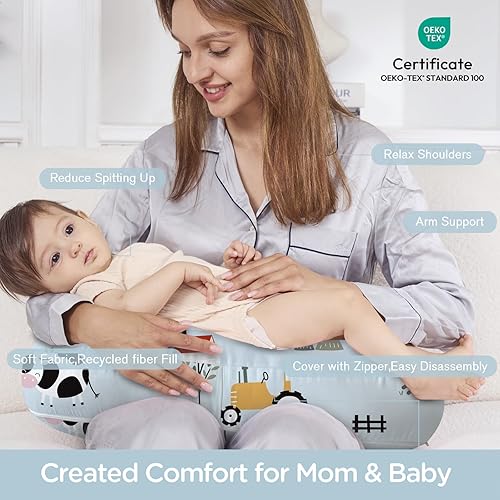 Miniatura 2 de Little Grape Land Almohada de lactancia para lactancia materna, almohada de lactancia más grande y posicionador con funda extraíble para más apoyo,