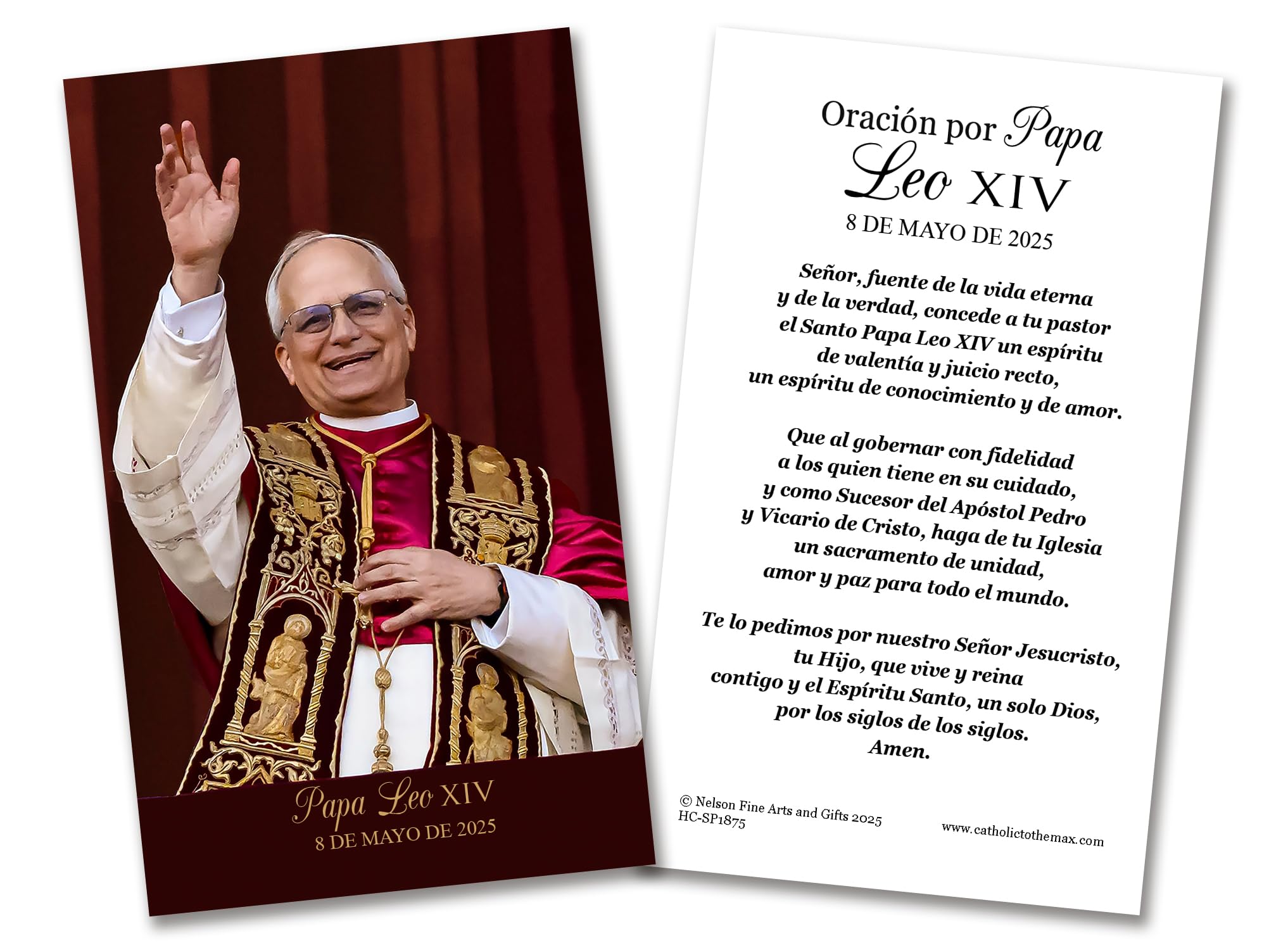 Catholic to the Max Spanish Pope Leo XIV Waving in Celebration Holy Cards | Paper Pack of 50 or Laminated Pack of 25 (Laminated)