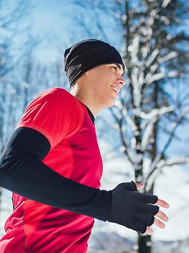 Miniatura 4 de SATINIOR 3 pares de guantes sin dedos para mujer, guantes de punto de medio dedo para mujeres y hombres