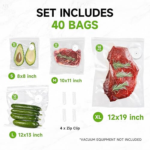 Miniatura 2 de Bolsas selladoras al vacío, 40 bolsas reutilizables selladoras al vacío para alimentos, sin BPA, preparación de comidas y cocción al vacío, funciona