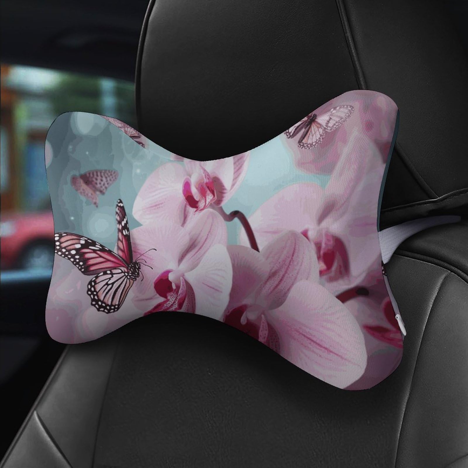Almohada de primavera suave y fresca con diseño de orquídea, núcleo de almohada de espuma viscoelástica, cojín que proporciona apoyo para el cuello, almohadas de coche para viajes y oficinas