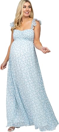 PinkBlush Light Floral Chiffon Sweetheart Neck Off Shoulder Maternity Maxi Dres
