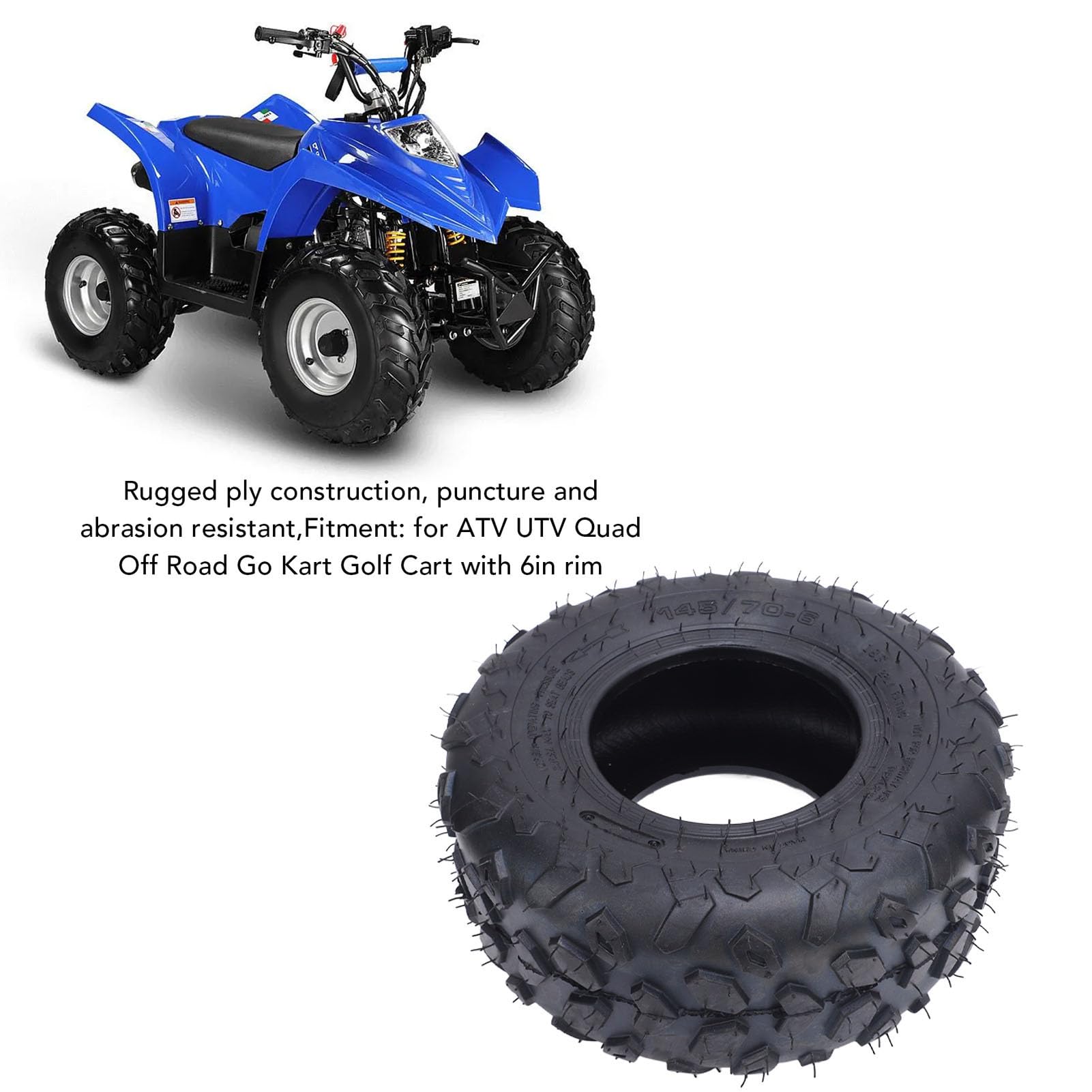 Luocute Opony Bezdętkowe 145x70-6, Terenowe Opony do Wózków Gokartowych ATV UTV o Zwiększonej Przyczepności i Odporności na Przebicie, do Obręczy 6 Cali Przód tył Uniwersalne Dopasowanie